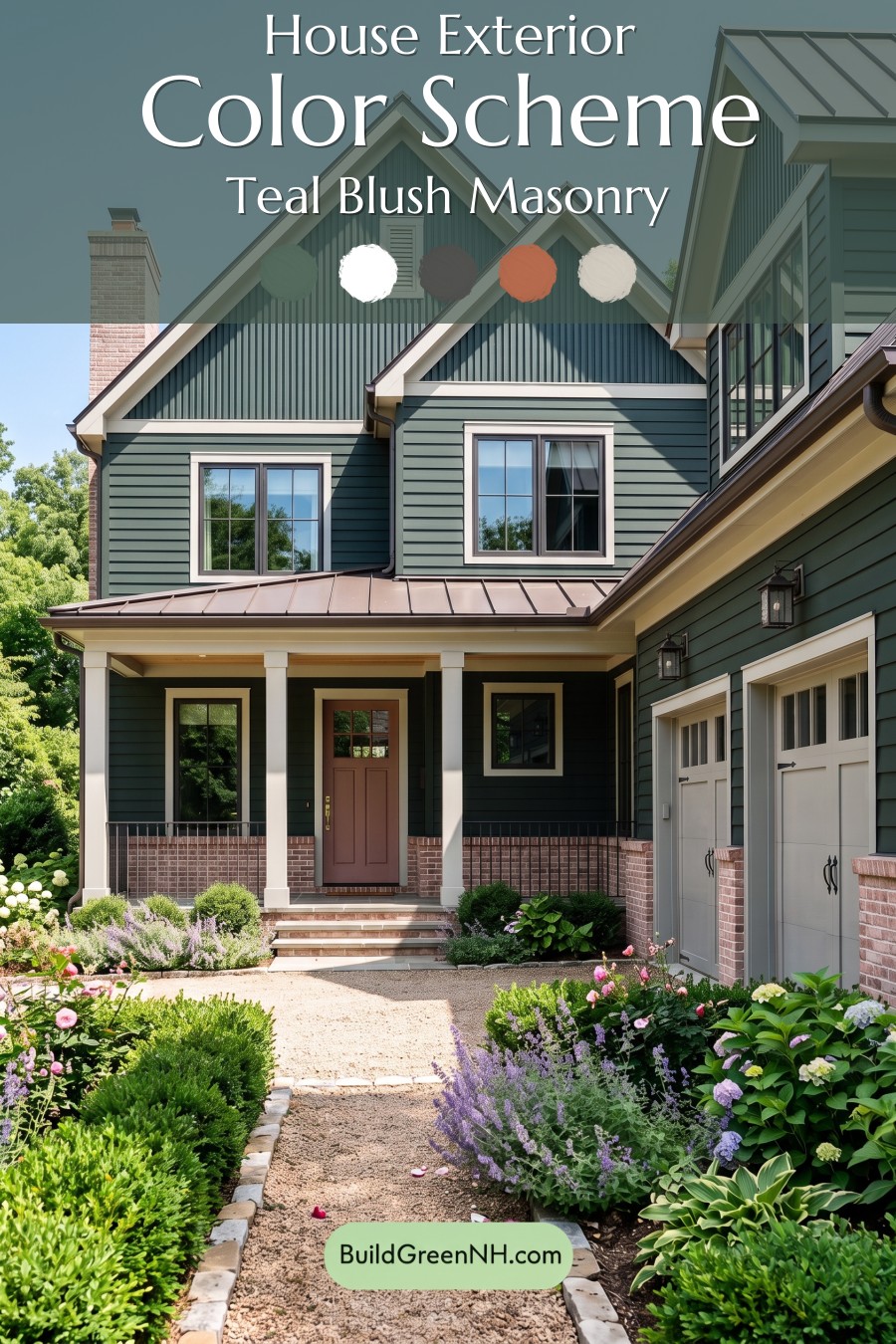 Dark Teal House Exterior Color Scheme: Teal Blush Masonry