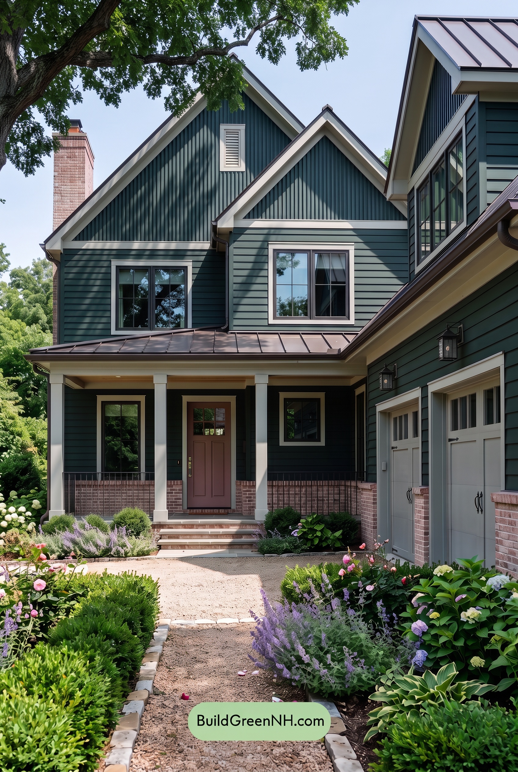 Dark Teal House Exterior Color Scheme: Teal Blush Masonry - Shade
