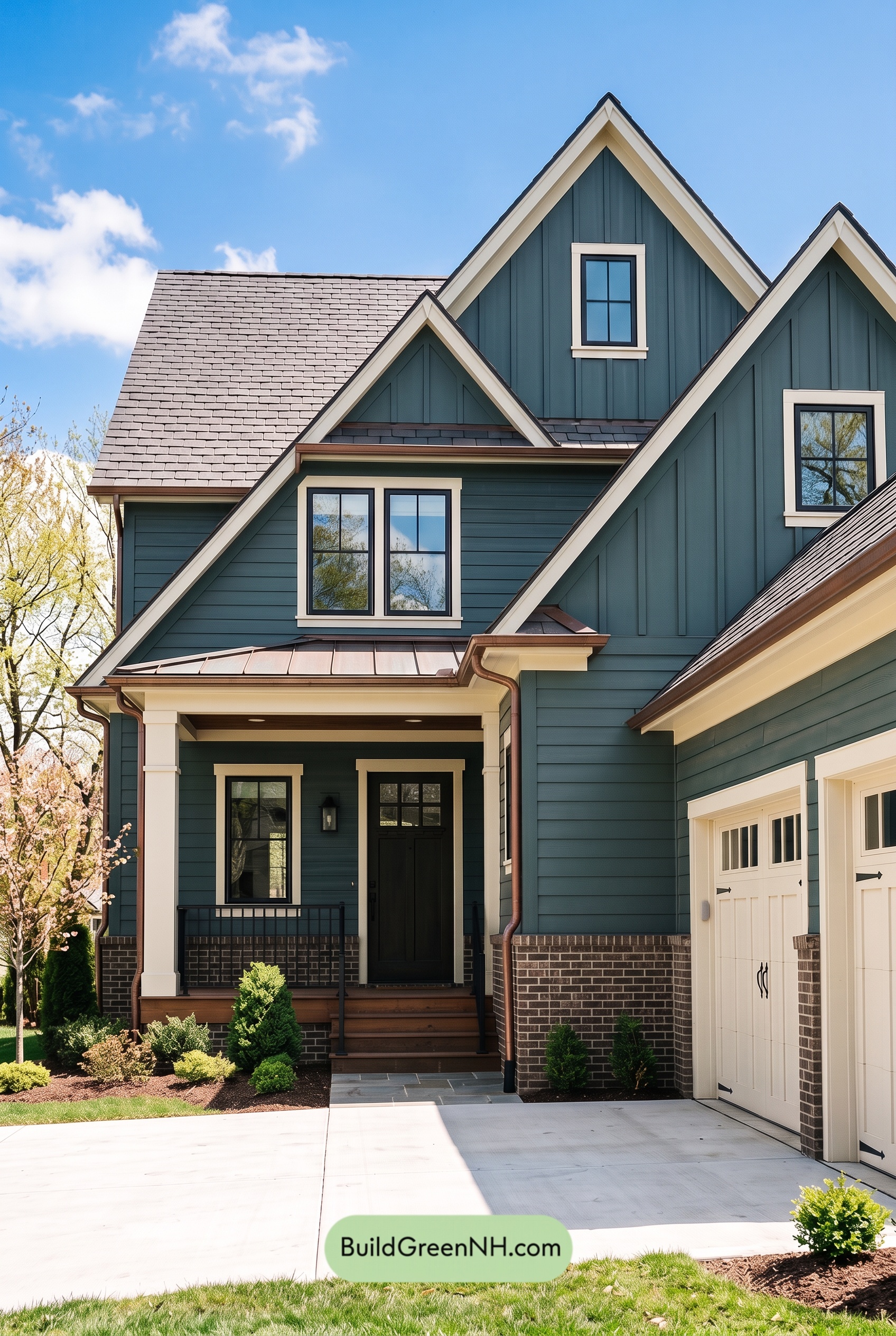 Dark Teal House Exterior Color Scheme: Teal Copper Hearth