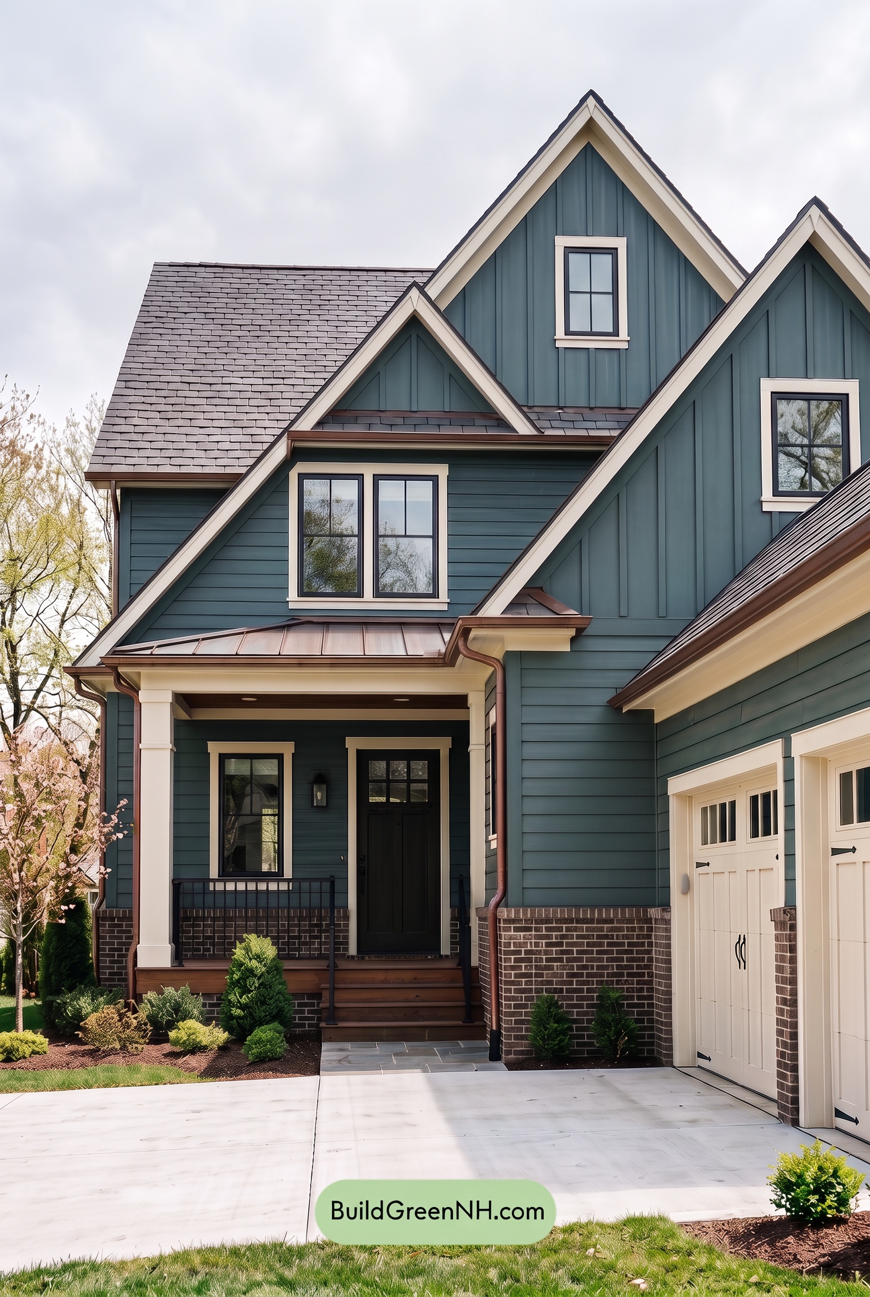Dark Teal House Exterior Color Scheme: Teal Copper Hearth - Overcast