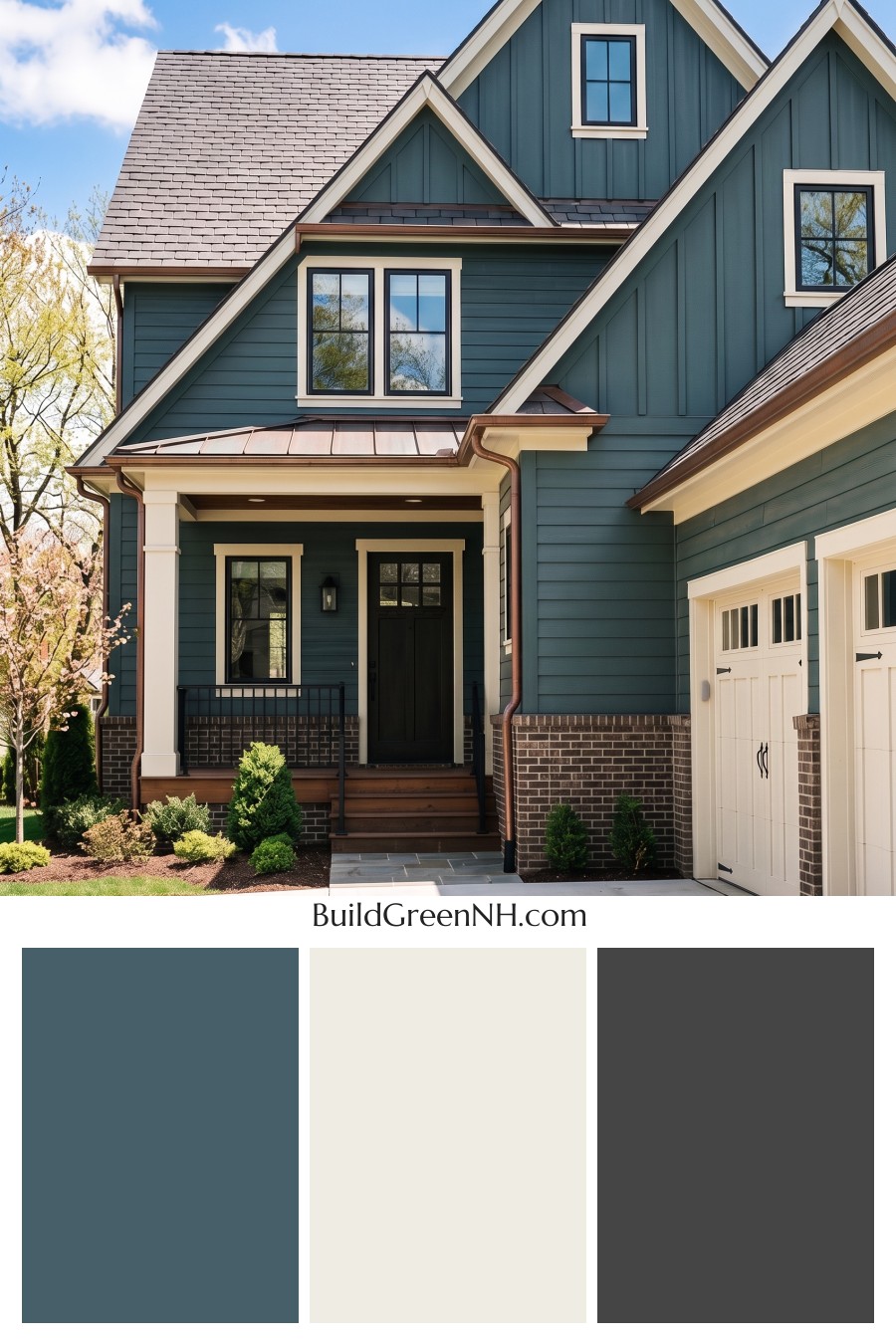 Dark Teal House Exterior Color Scheme: Teal Copper Hearth