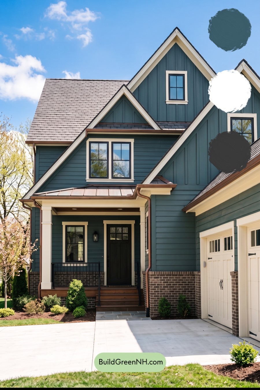 Dark Teal House Exterior Color Scheme: Teal Copper Hearth