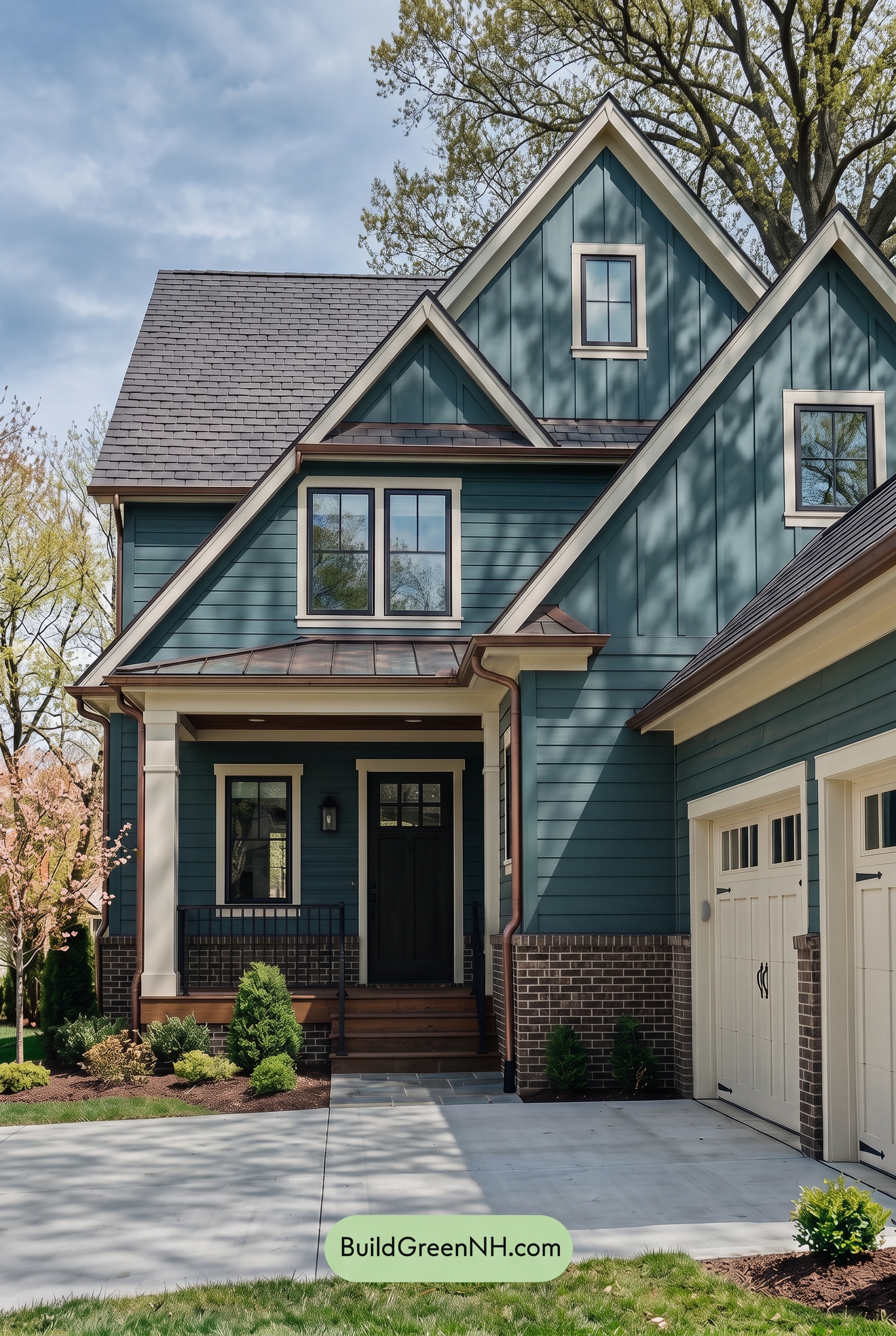 Dark Teal House Exterior Color Scheme: Teal Copper Hearth - Shade