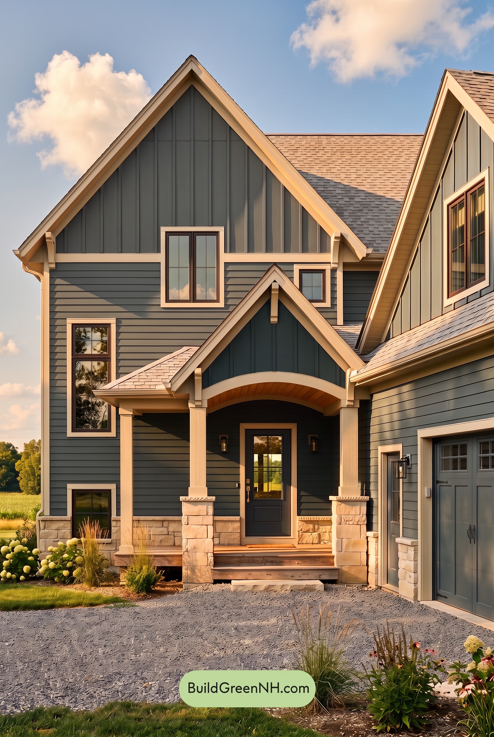 Dark Teal House Exterior Color Scheme: Teal Linen Contrast - Golden Hour