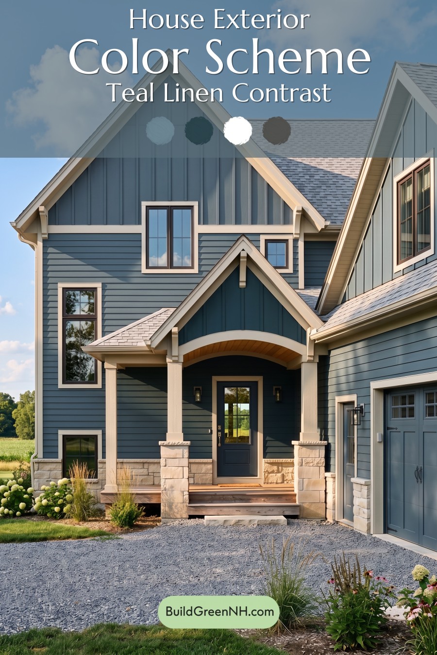 Dark Teal House Exterior Color Scheme: Teal Linen Contrast