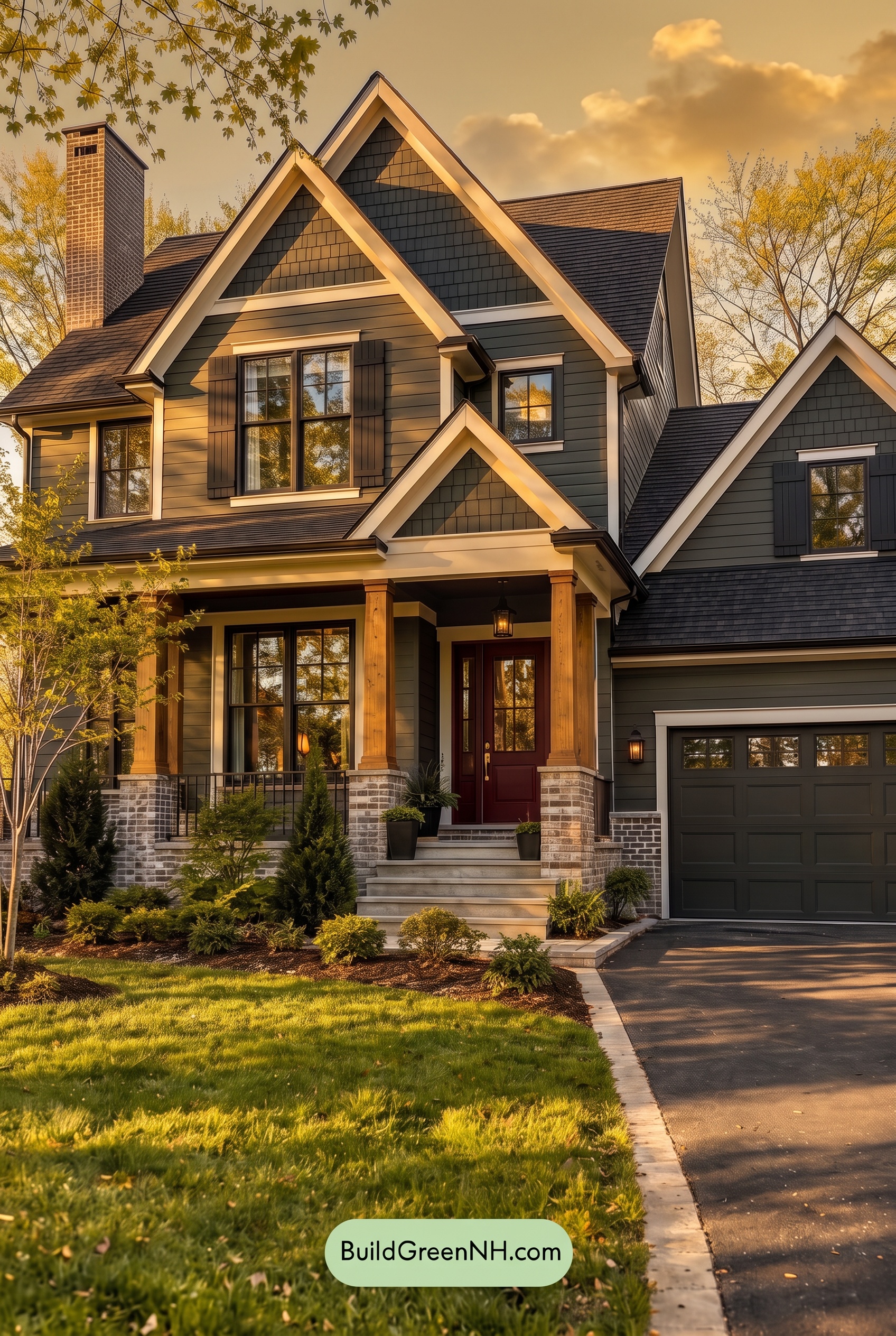 Dark Teal House Exterior Color Scheme: Teal Nightfall Grain - Golden Hour