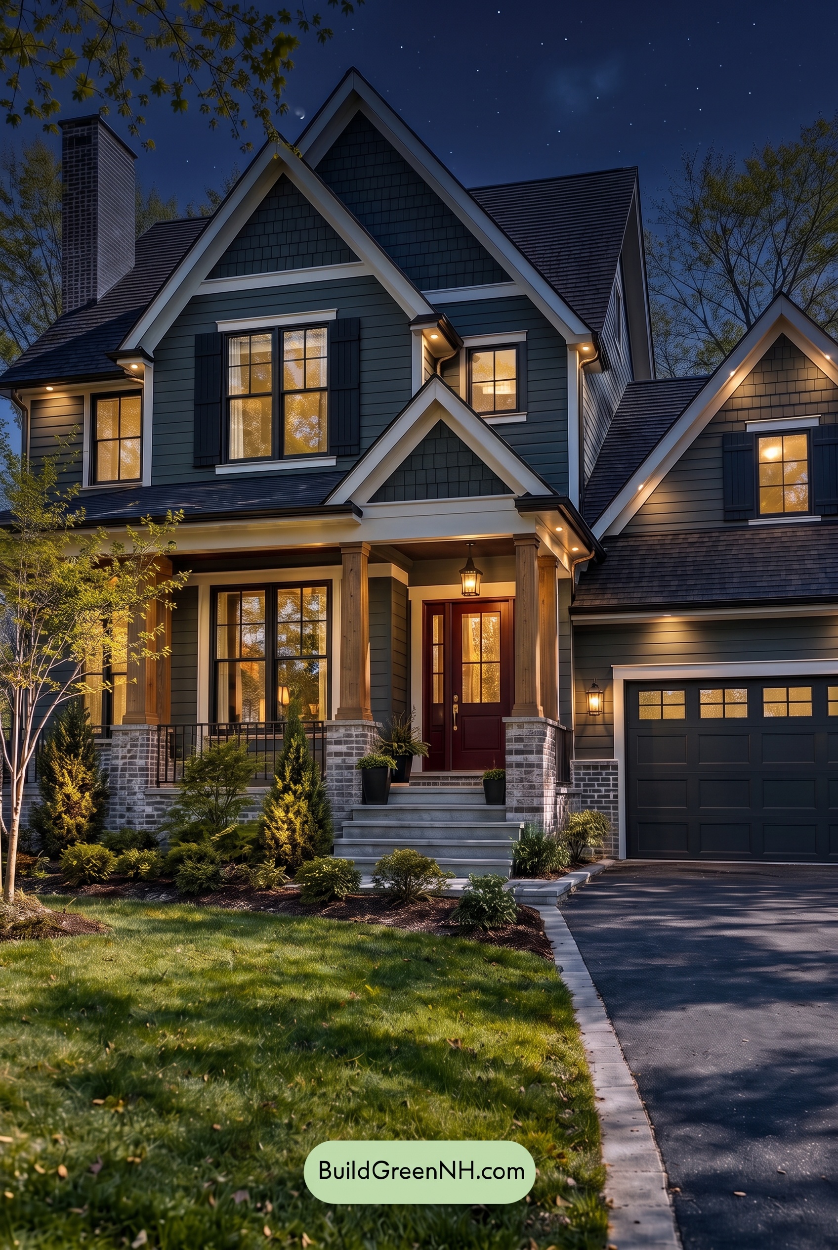 Dark Teal House Exterior Color Scheme: Teal Nightfall Grain - Nighttime