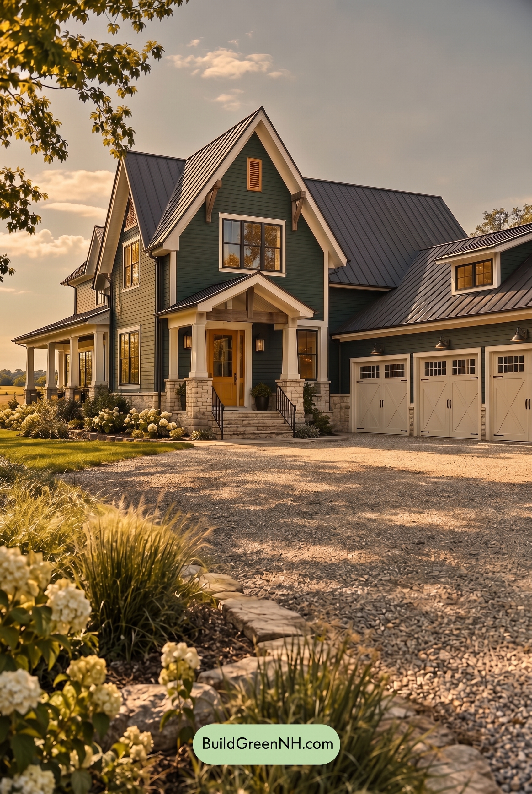 Dark Teal House Exterior Color Scheme: Tidebone Porchlight - Golden Hour