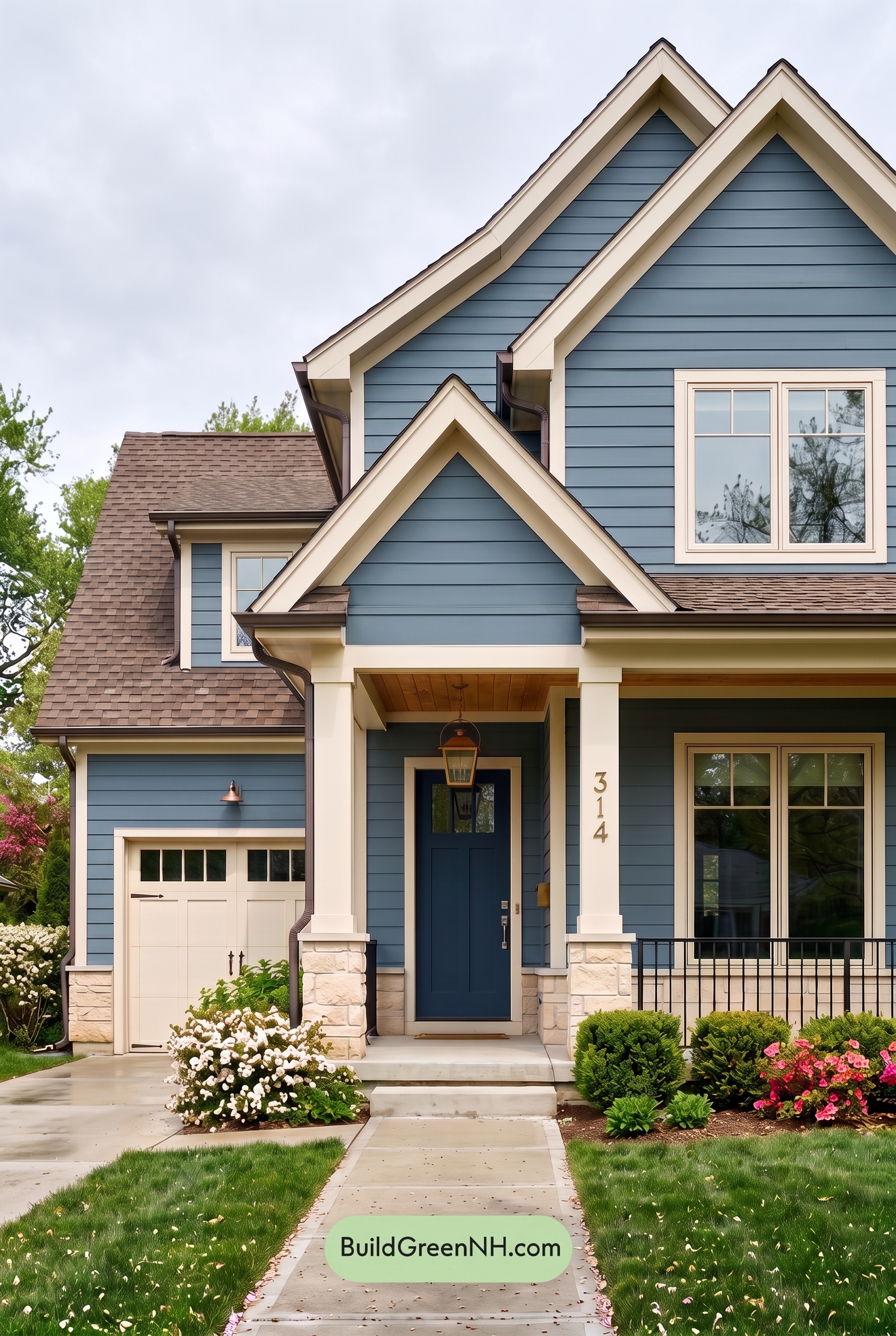 House with Brown Roof Exterior Color Scheme: Azure Brass Entry - Overcast