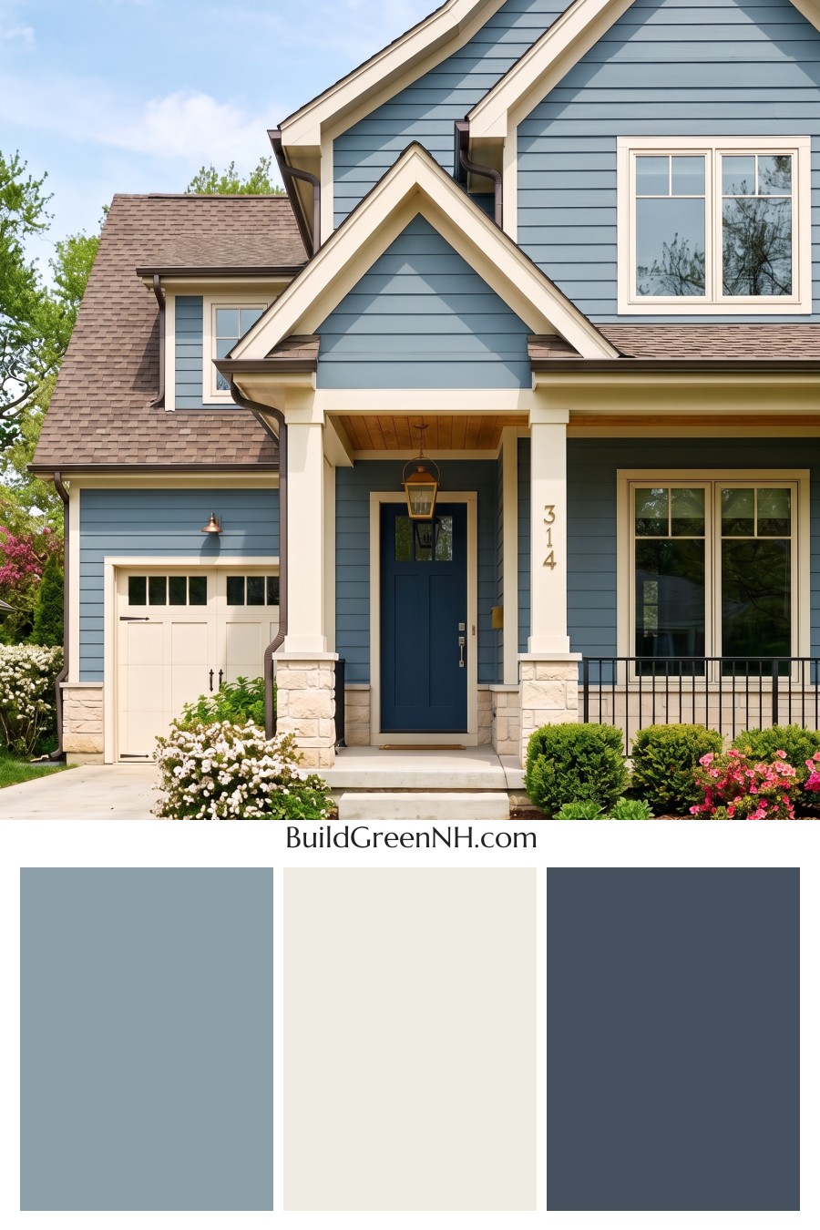 House with Brown Roof Exterior Color Scheme: Azure Brass Entry