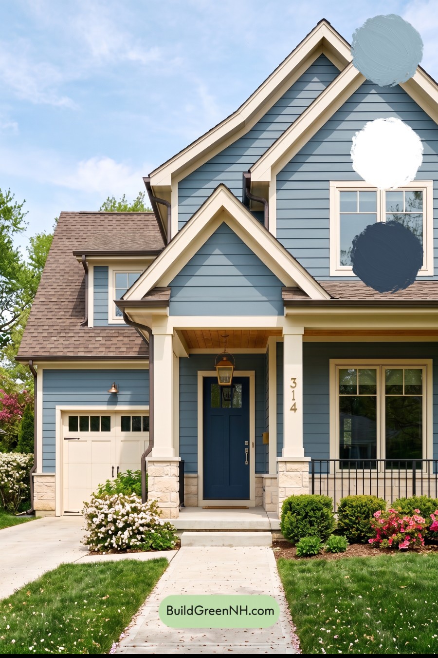 House with Brown Roof Exterior Color Scheme: Azure Brass Entry