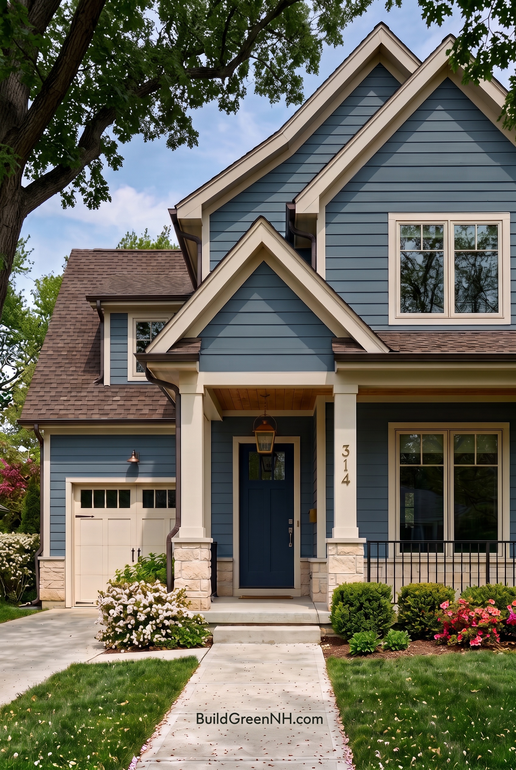 House with Brown Roof Exterior Color Scheme: Azure Brass Entry - Shade