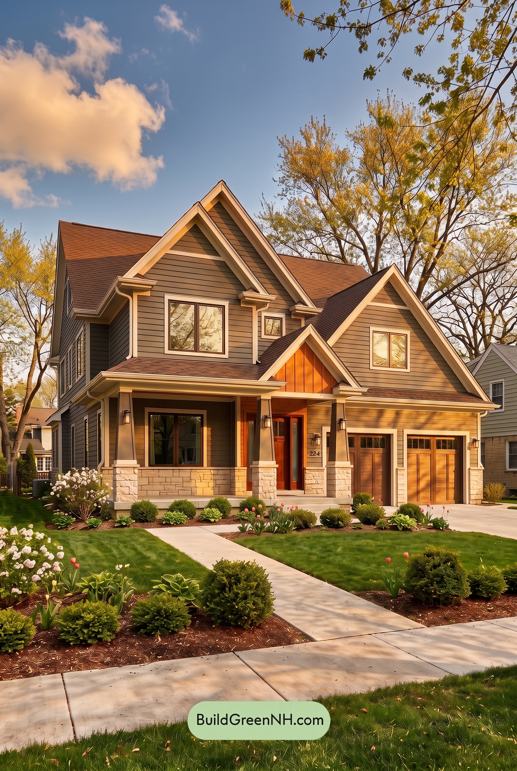 House with Brown Roof Exterior Color Scheme: Cedar Ember Grey - Golden Hour