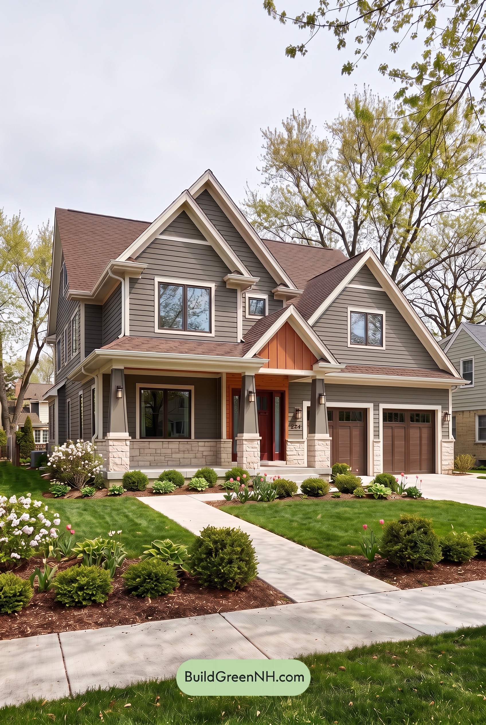 House with Brown Roof Exterior Color Scheme: Cedar Ember Grey - Overcast