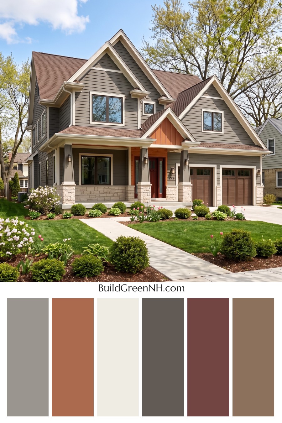 House with Brown Roof Exterior Color Scheme: Cedar Ember Grey