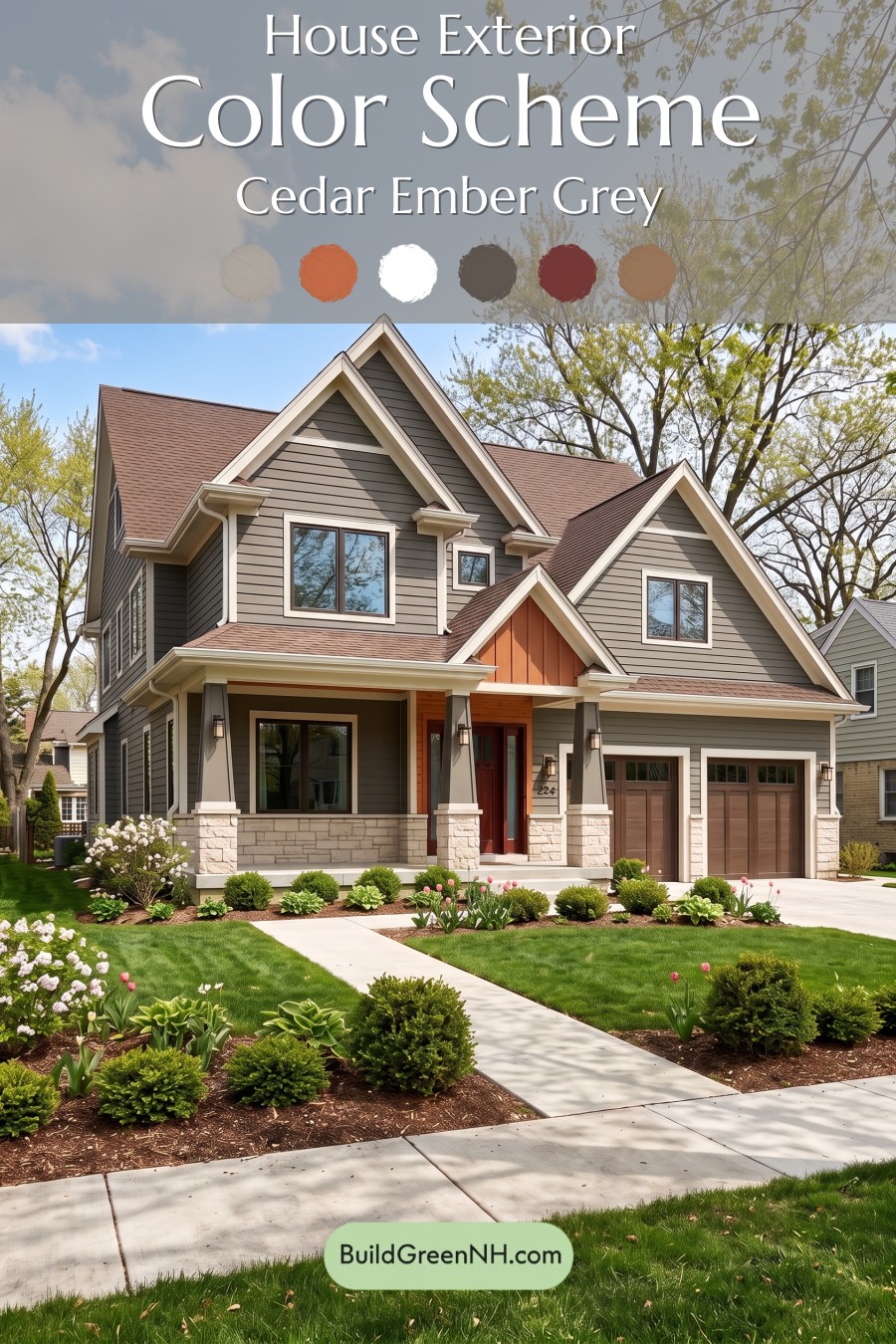House with Brown Roof Exterior Color Scheme: Cedar Ember Grey
