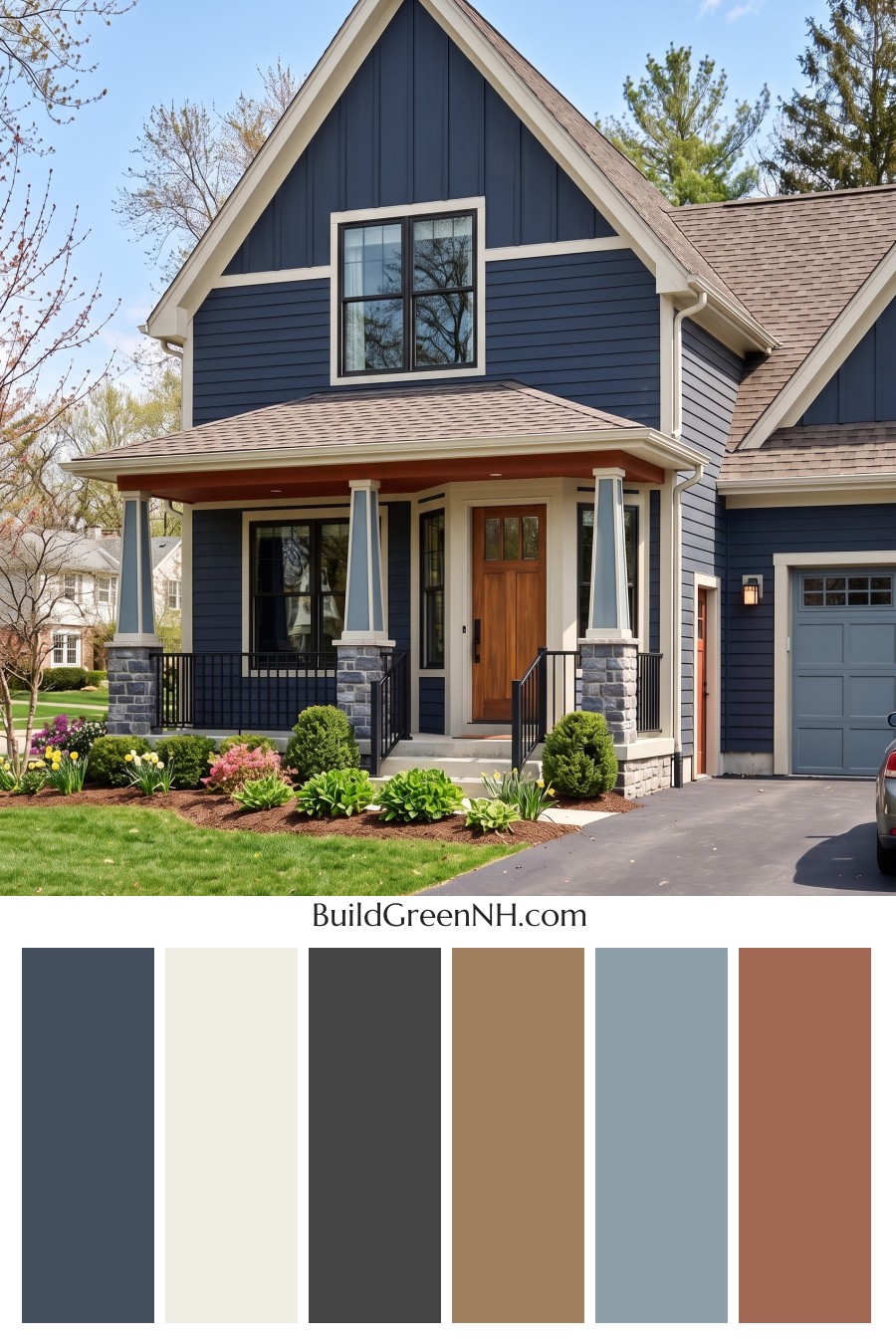 House with Brown Roof Exterior Color Scheme: Indigo Maple Porch