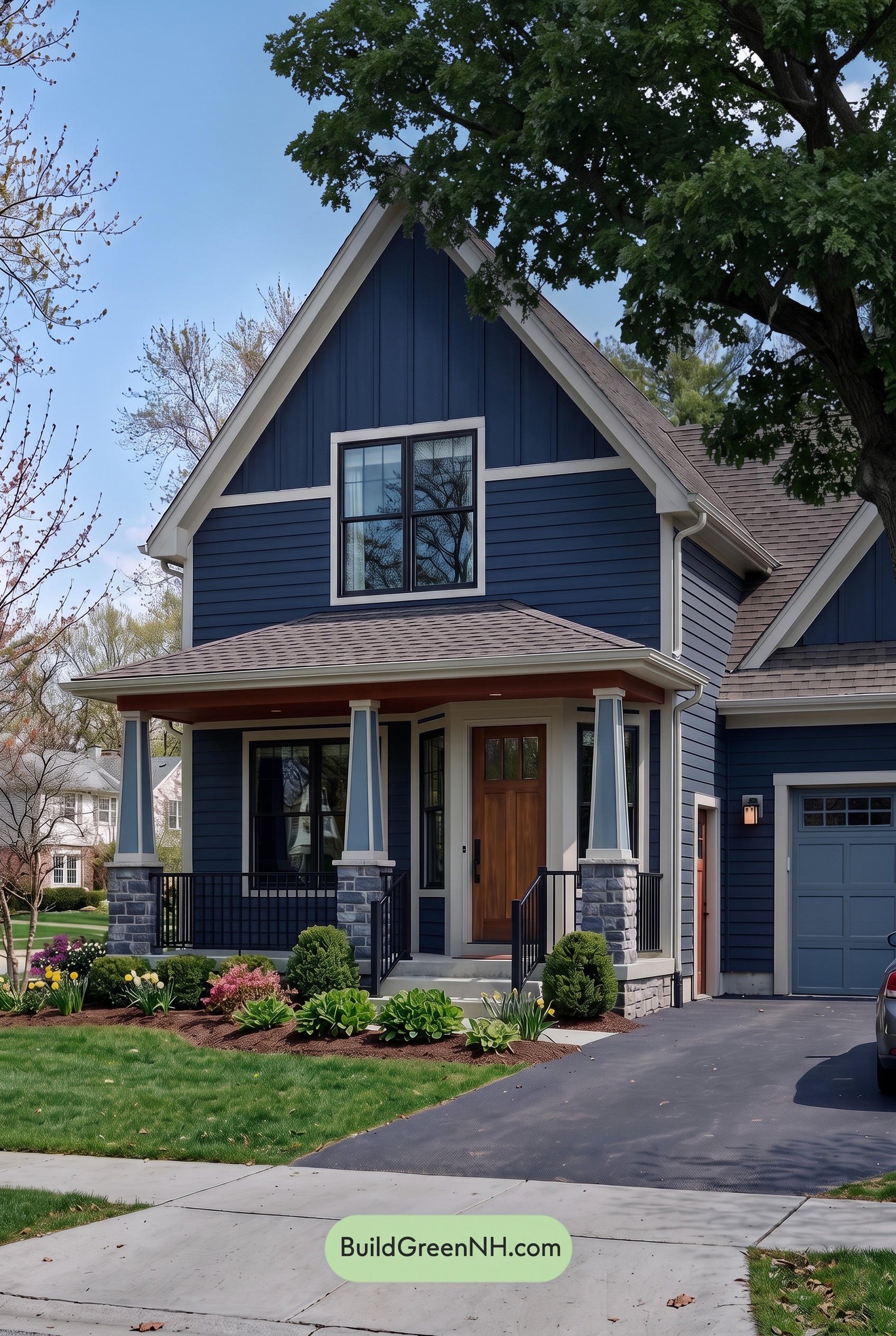 House with Brown Roof Exterior Color Scheme: Indigo Maple Porch - Shade