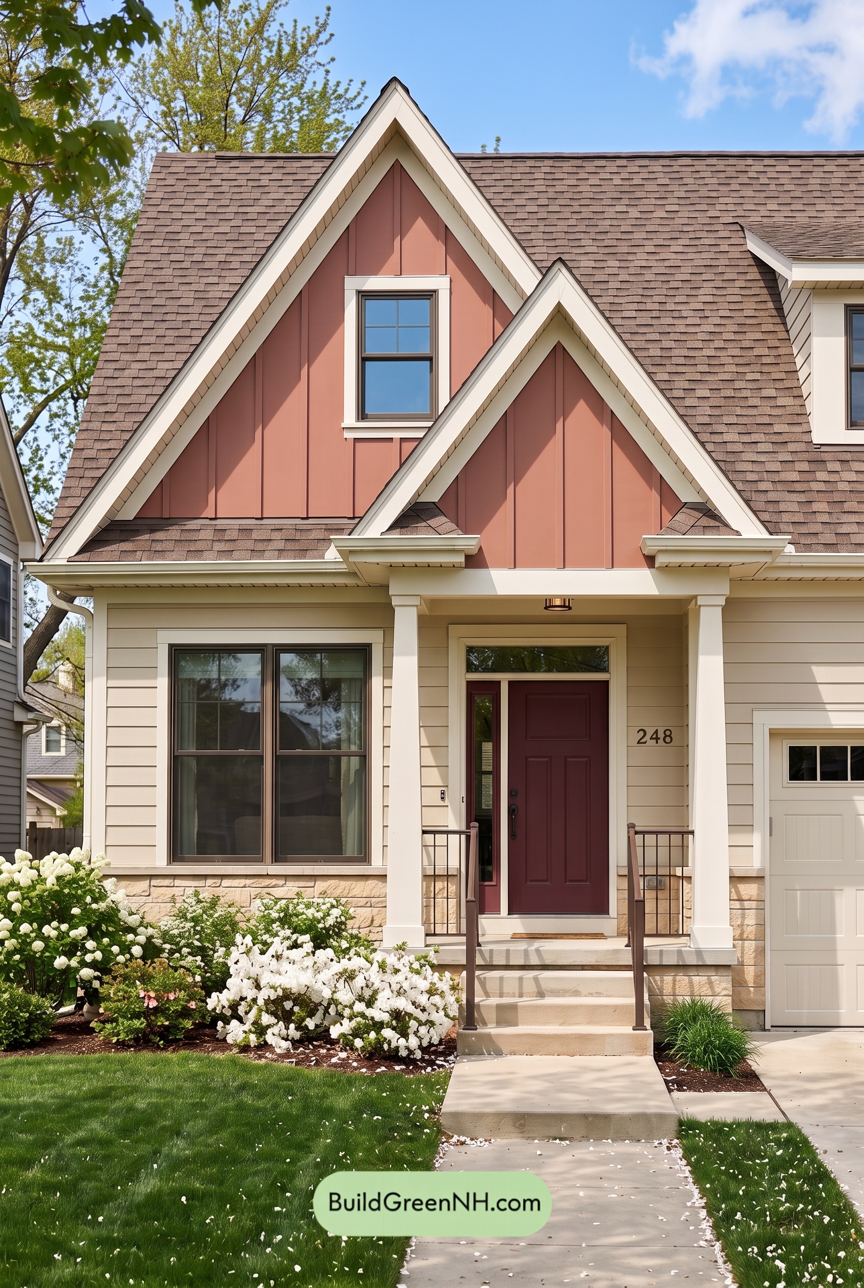 House with Brown Roof Exterior Color Scheme: Ivory Hearthline