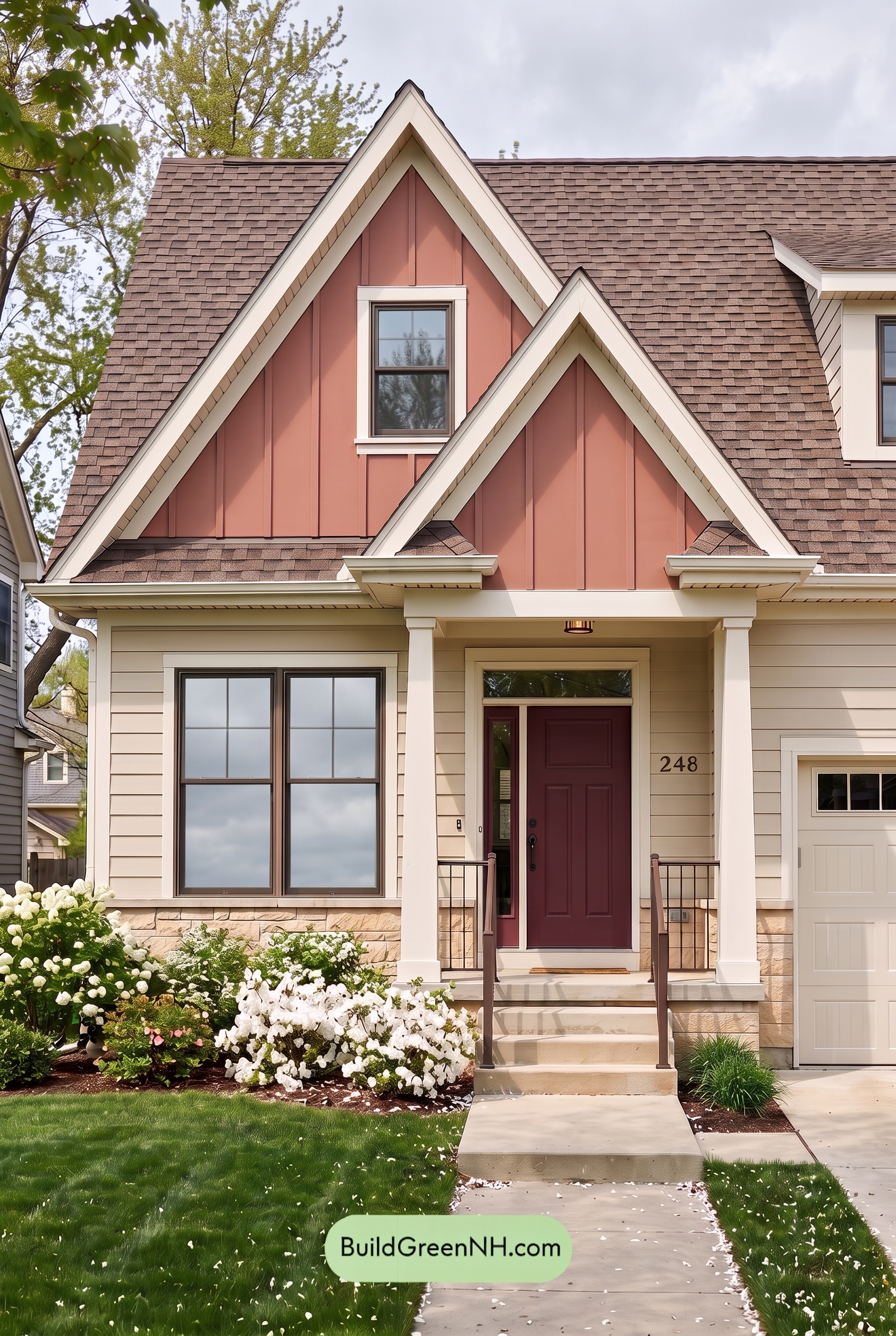 House with Brown Roof Exterior Color Scheme: Ivory Hearthline - Overcast