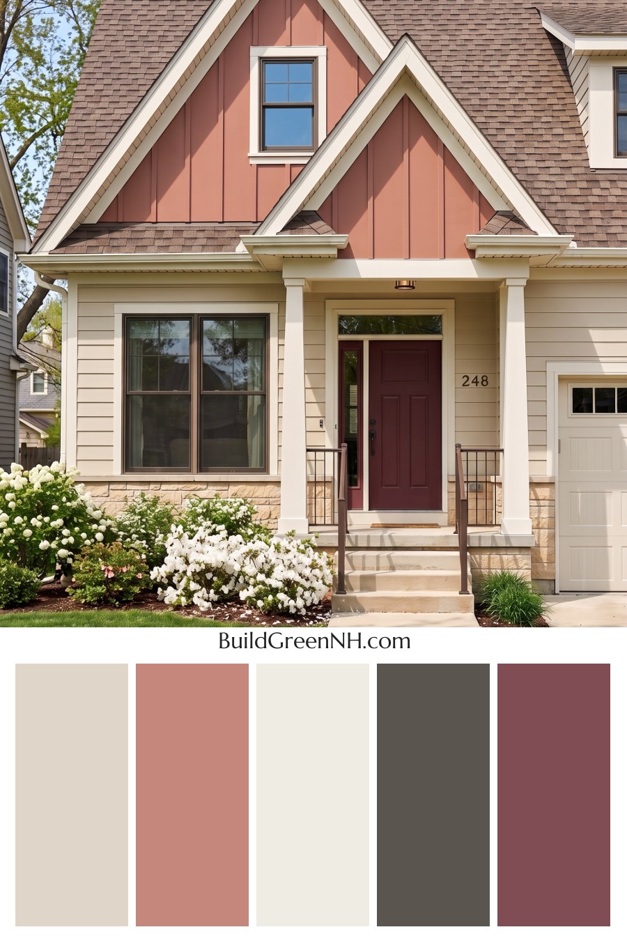 House with Brown Roof Exterior Color Scheme: Ivory Hearthline