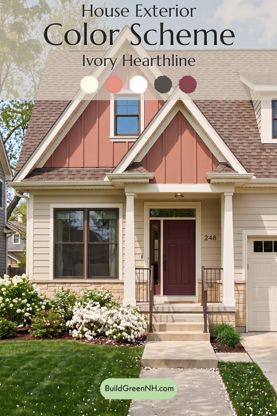 House with Brown Roof Exterior Color Scheme: Ivory Hearthline