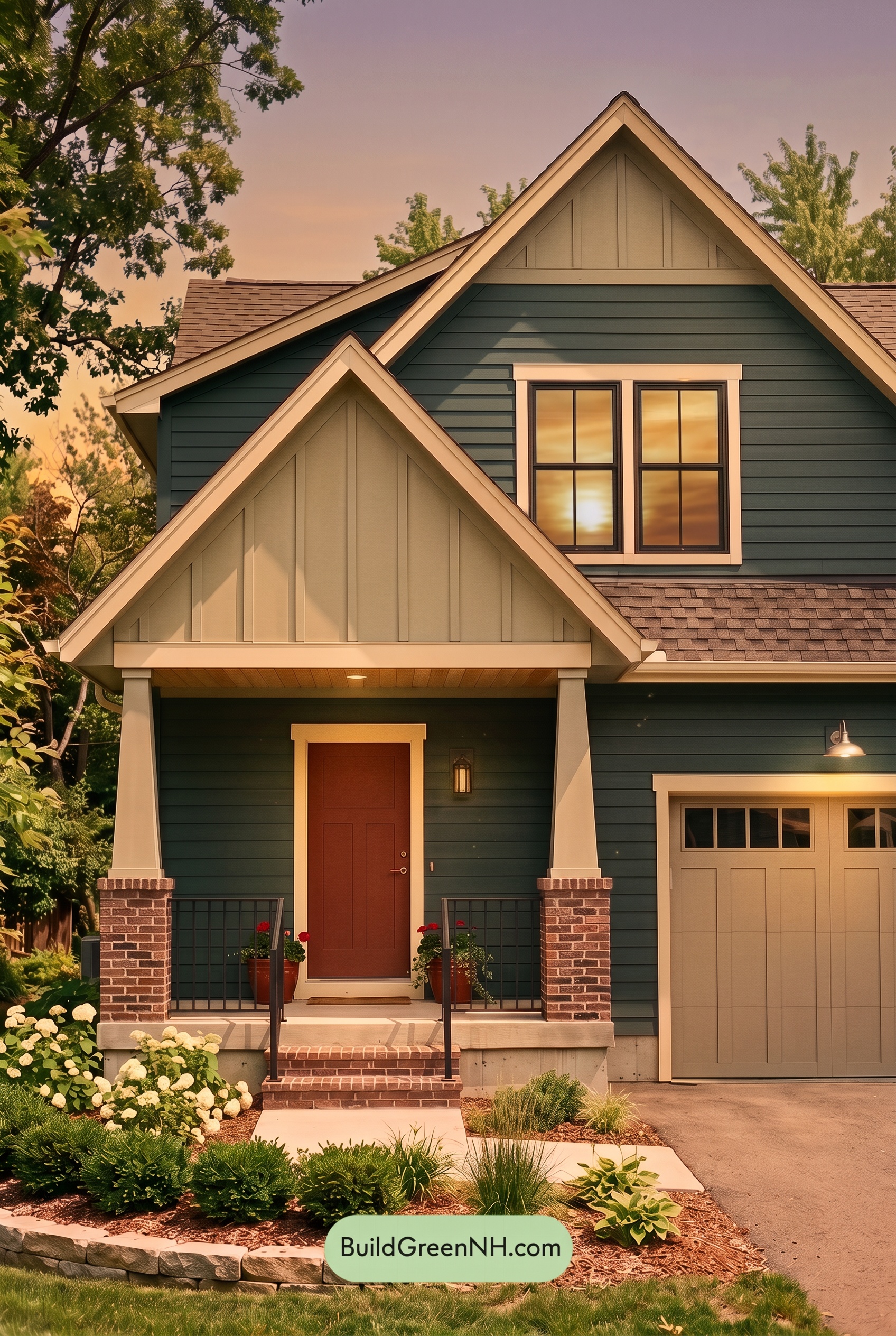 House with Brown Roof Exterior Color Scheme: Juniper Bricklight - Golden Hour