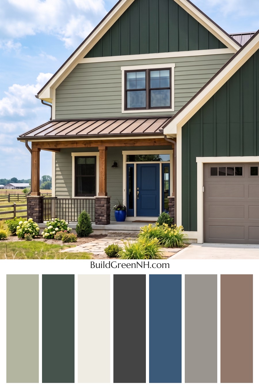 House with Brown Roof Exterior Color Scheme: Laurel Cobalt Porch