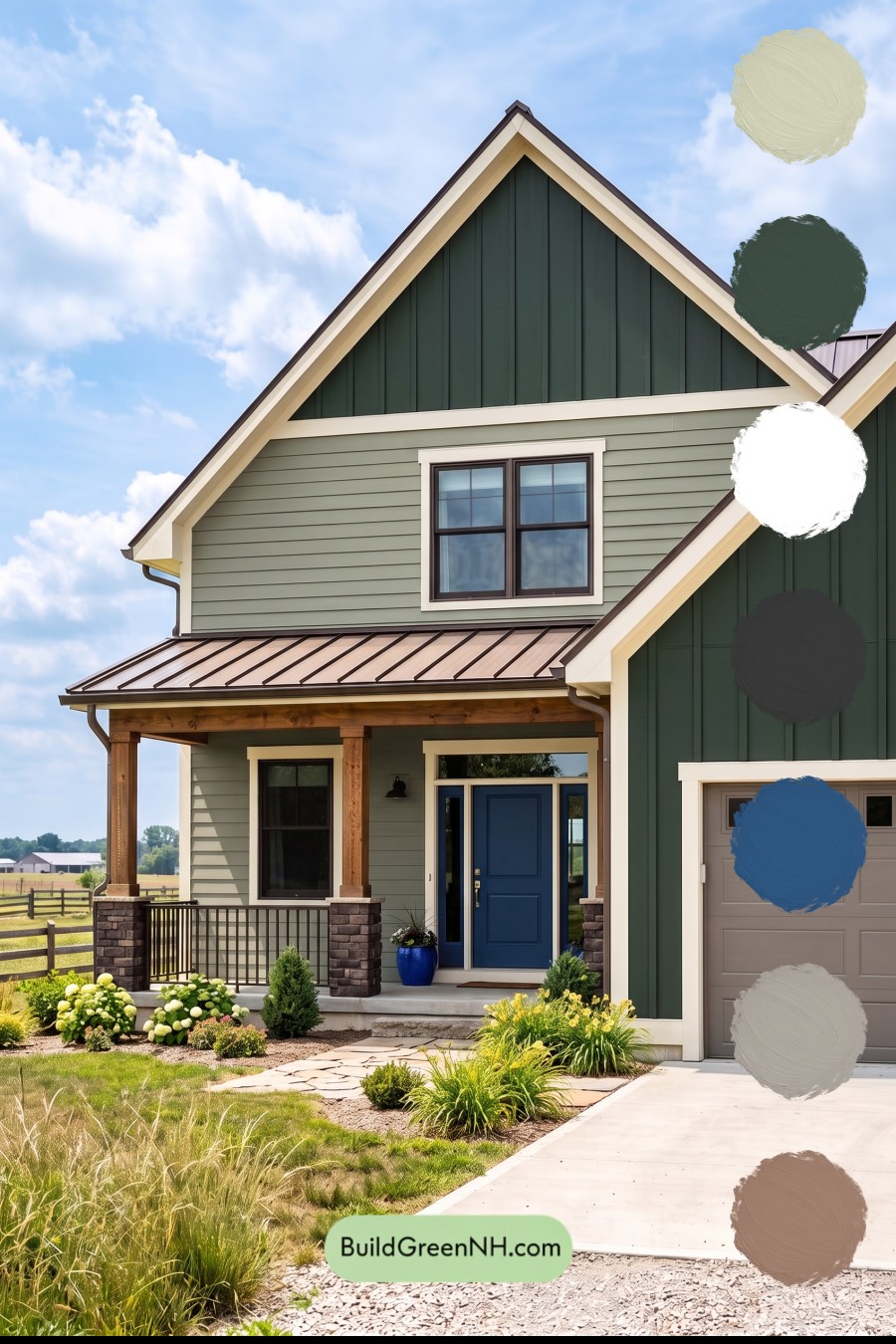 House with Brown Roof Exterior Color Scheme: Laurel Cobalt Porch