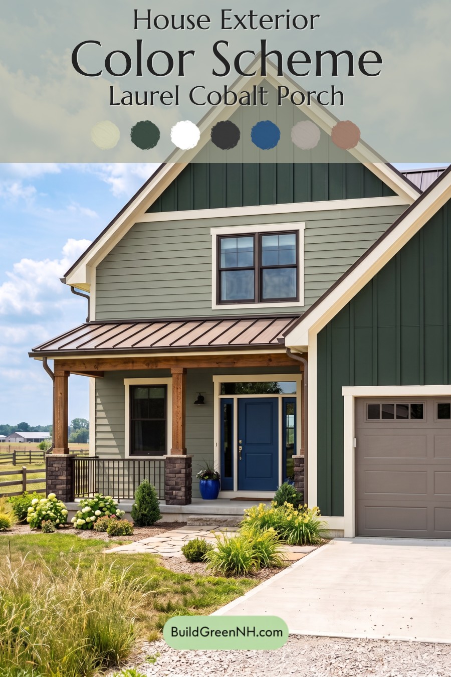 House with Brown Roof Exterior Color Scheme: Laurel Cobalt Porch