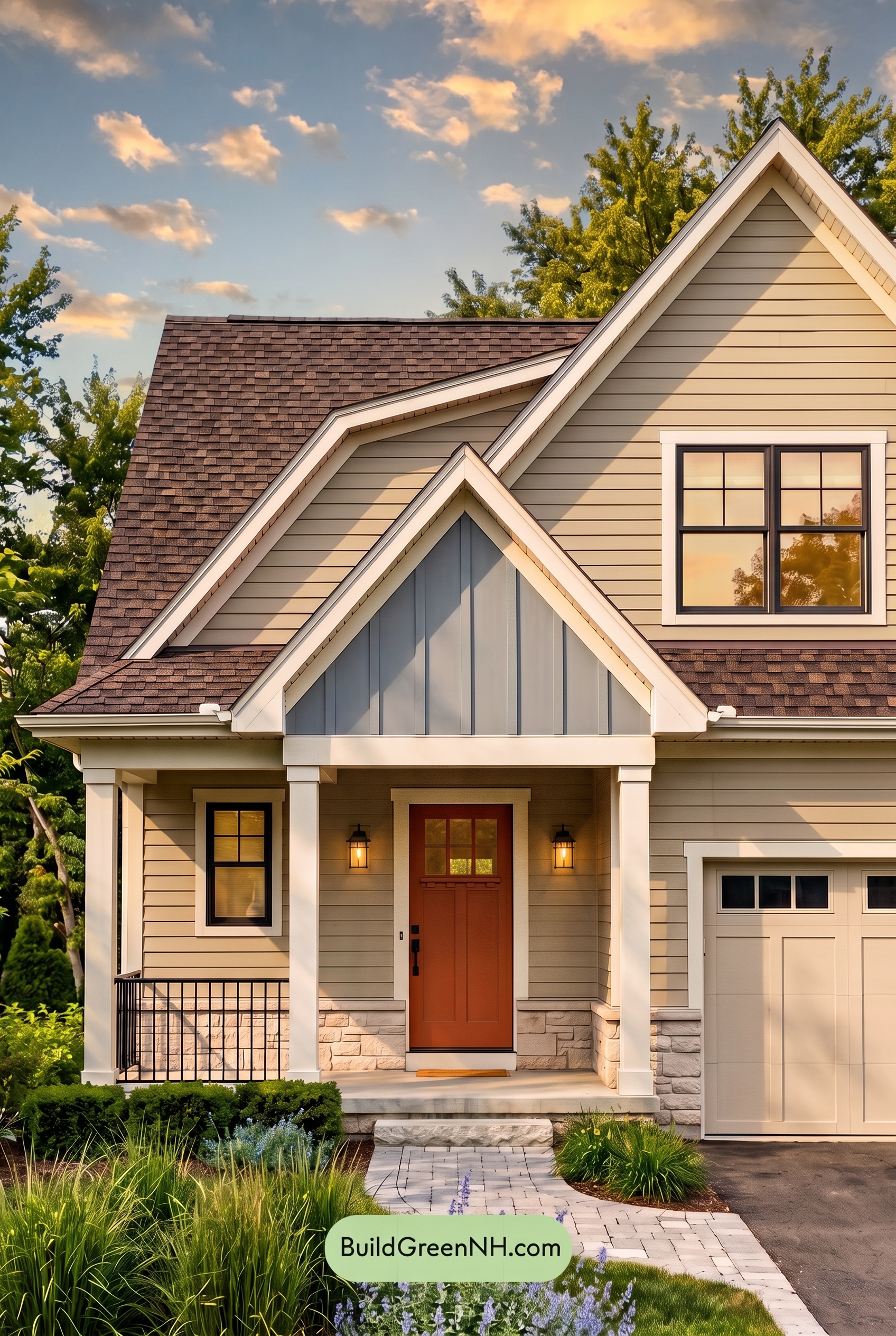 House with Brown Roof Exterior Color Scheme: Linen Coppercrest - Golden Hour