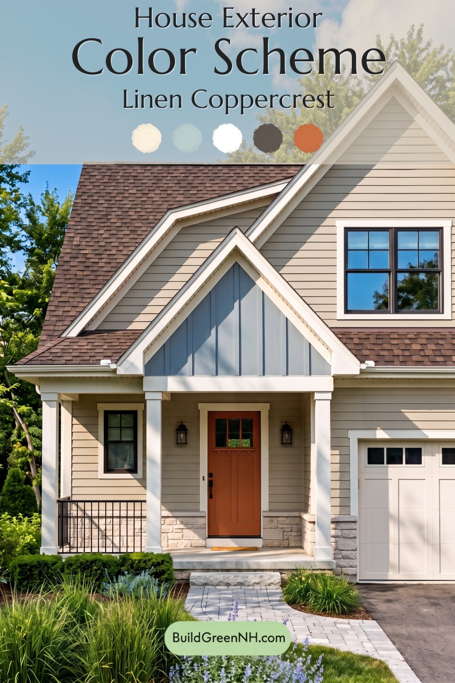 House with Brown Roof Exterior Color Scheme: Linen Coppercrest