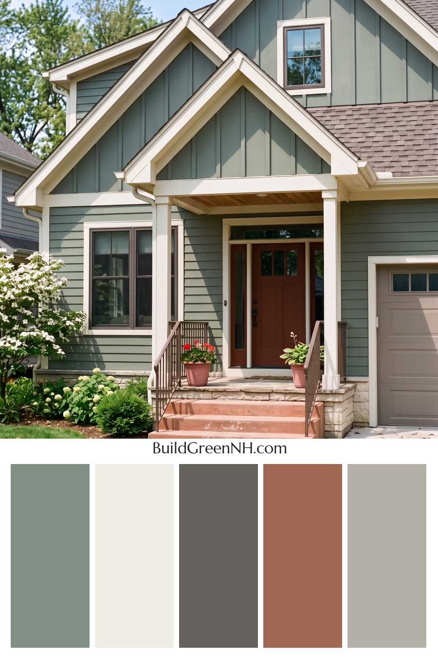 House with Brown Roof Exterior Color Scheme: Moss Linen Welcome
