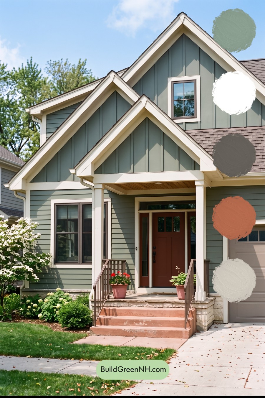 House with Brown Roof Exterior Color Scheme: Moss Linen Welcome