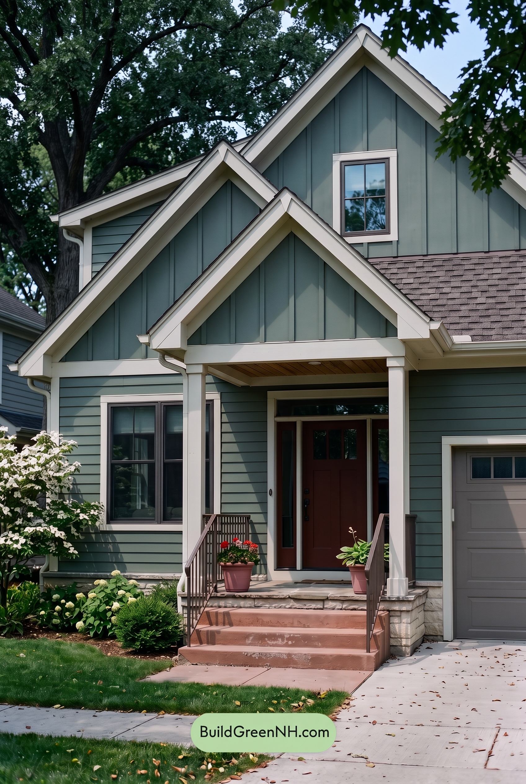 House with Brown Roof Exterior Color Scheme: Moss Linen Welcome - Shade