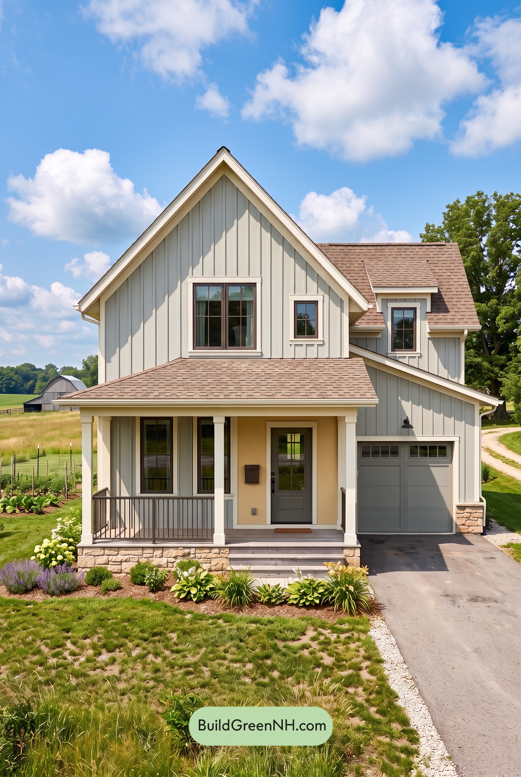 House with Brown Roof Exterior Color Scheme: Ochre Porch Mist