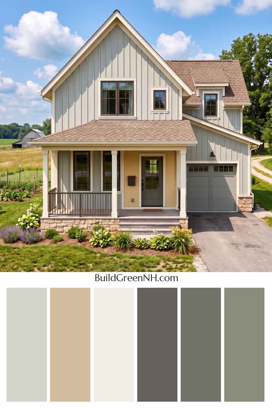 House with Brown Roof Exterior Color Scheme: Ochre Porch Mist