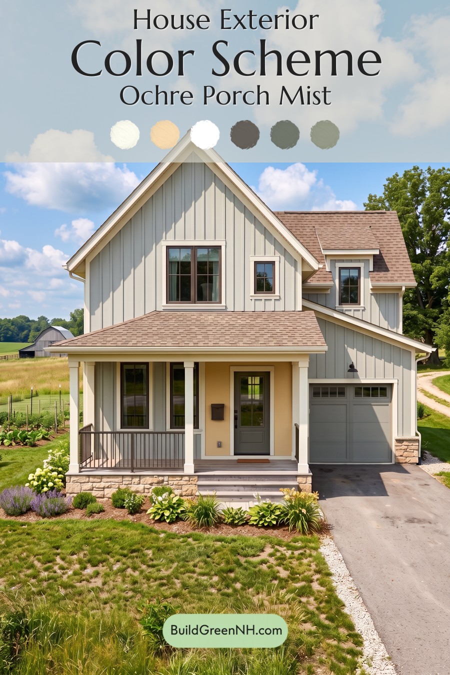 House with Brown Roof Exterior Color Scheme: Ochre Porch Mist