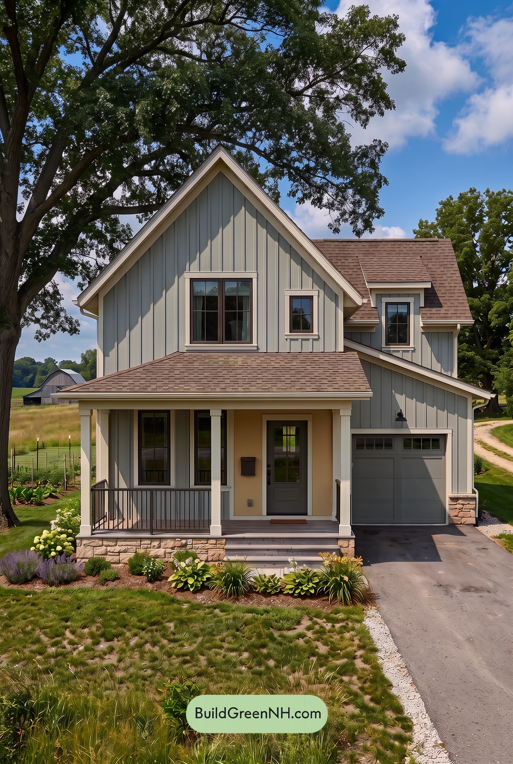 House with Brown Roof Exterior Color Scheme: Ochre Porch Mist - Shade