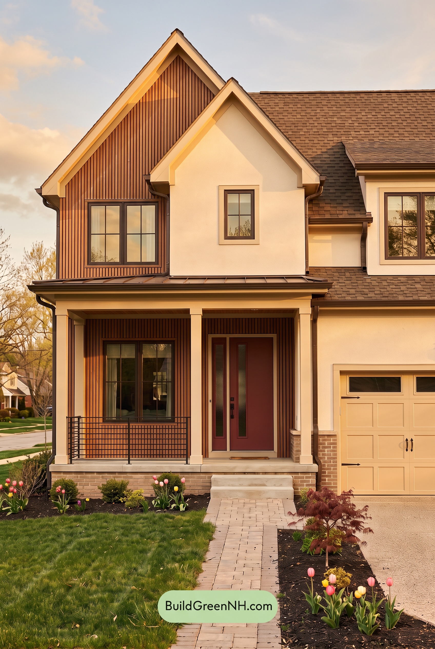 House with Brown Roof Exterior Color Scheme: Pearl Emberline - Golden Hour