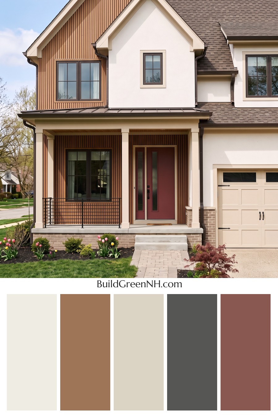 House with Brown Roof Exterior Color Scheme: Pearl Emberline