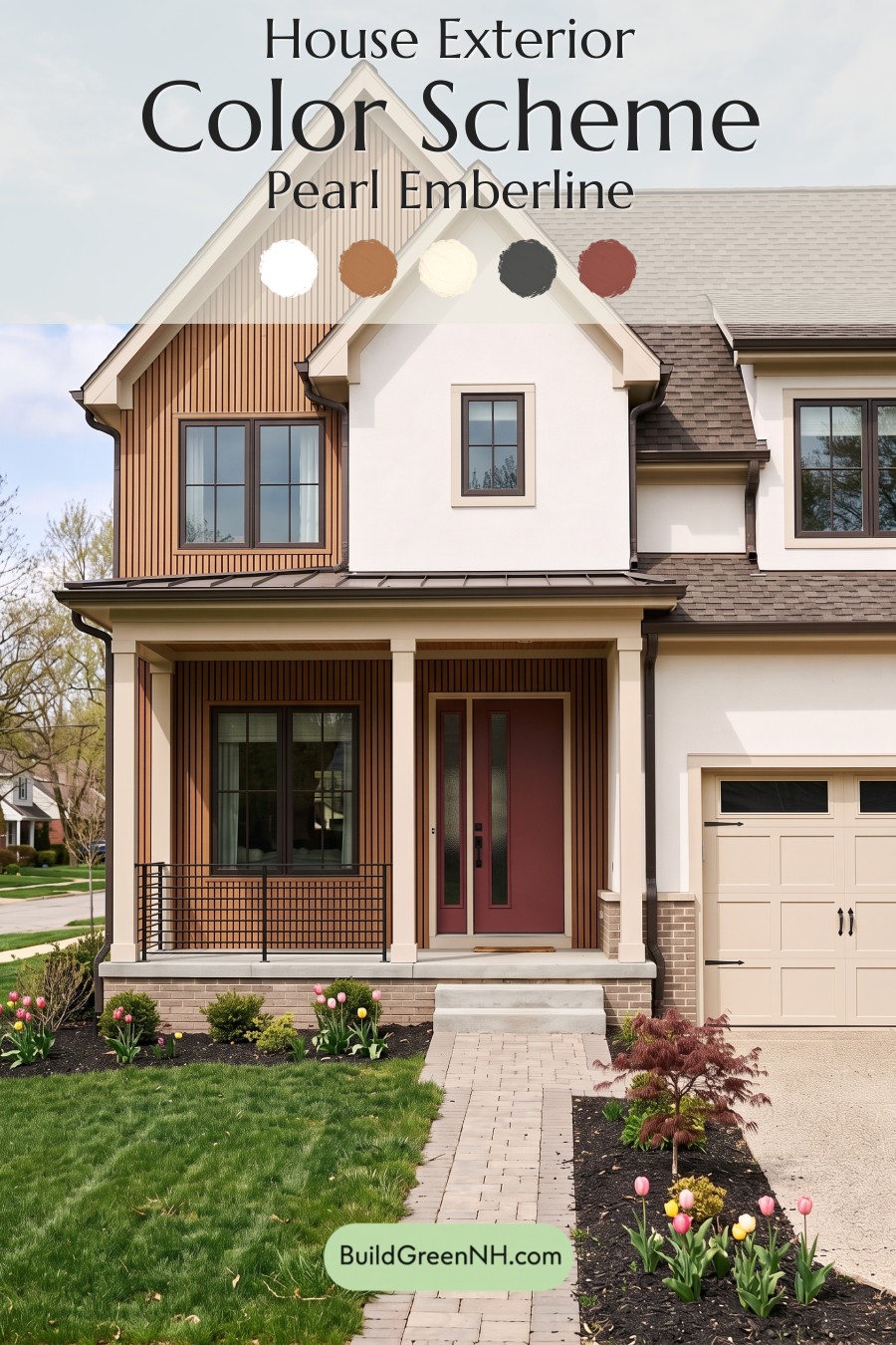House with Brown Roof Exterior Color Scheme: Pearl Emberline