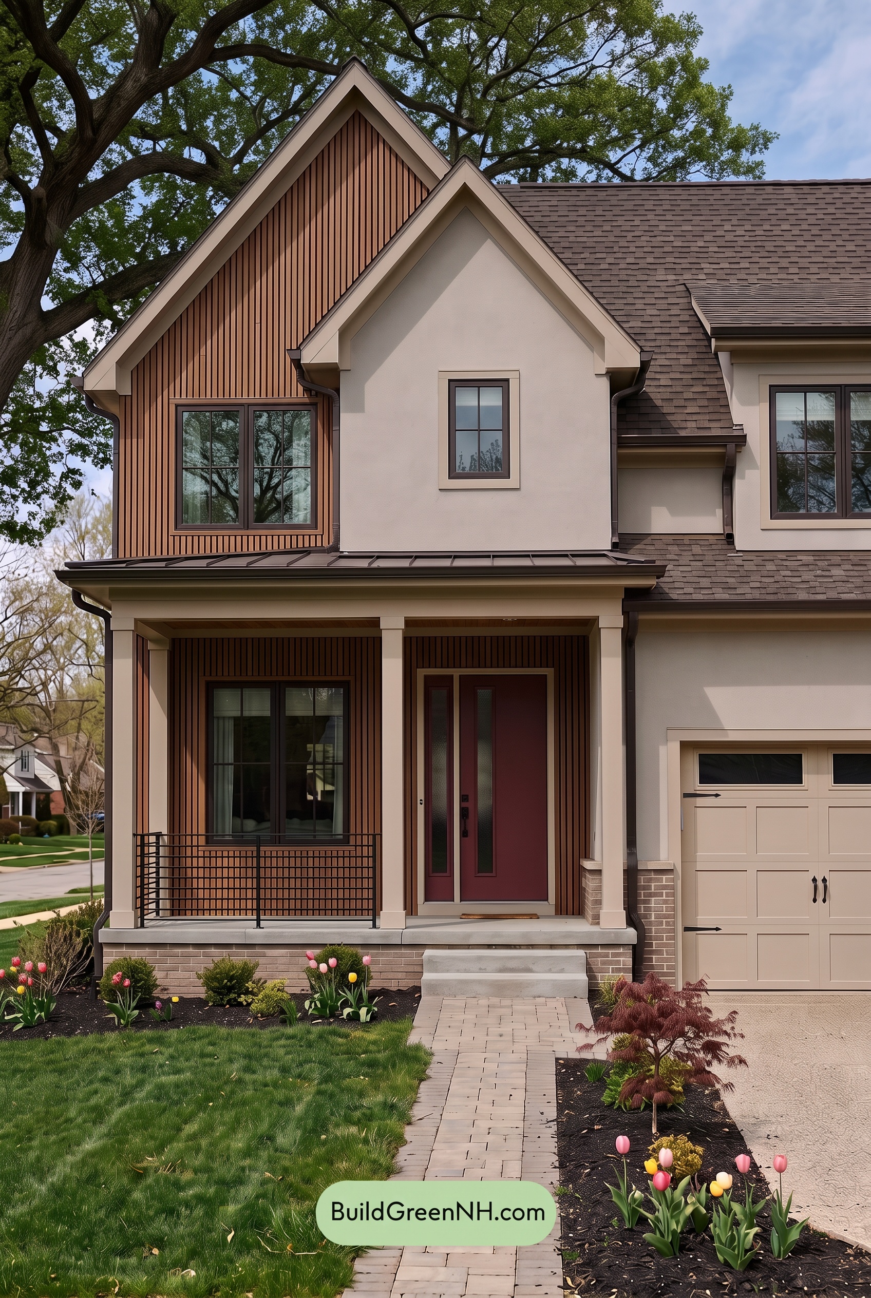 House with Brown Roof Exterior Color Scheme: Pearl Emberline - Shade
