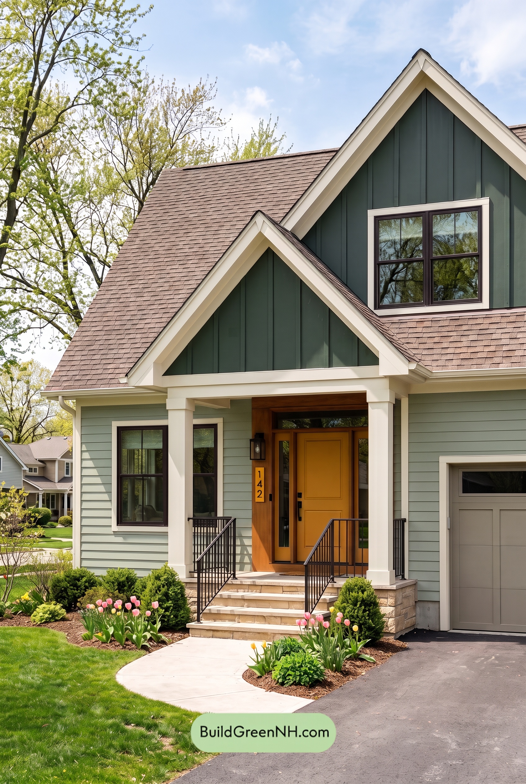 House with Brown Roof Exterior Color Scheme: Pine Saffron Threshold