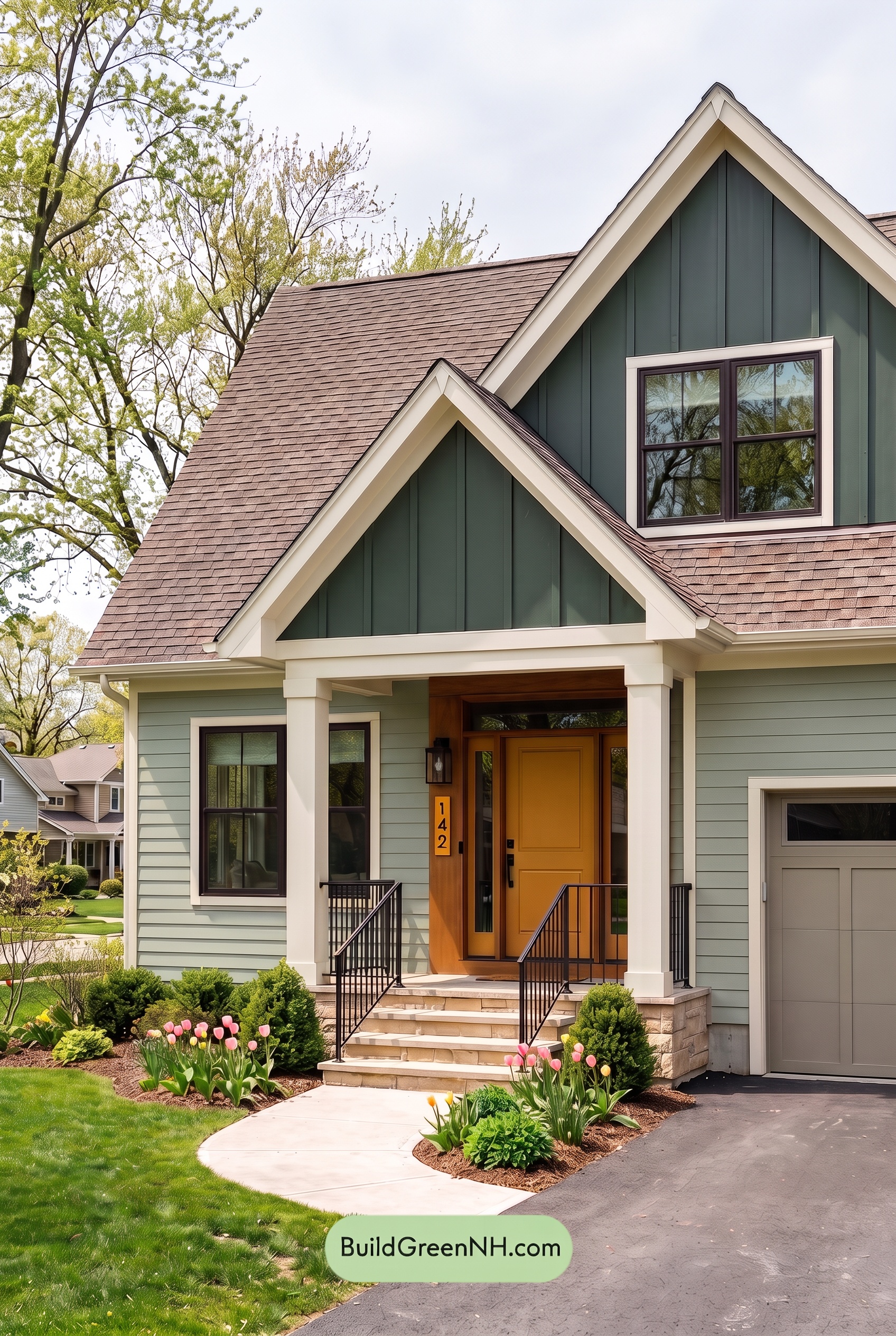 House with Brown Roof Exterior Color Scheme: Pine Saffron Threshold - Overcast
