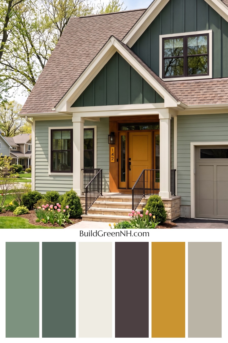 House with Brown Roof Exterior Color Scheme: Pine Saffron Threshold