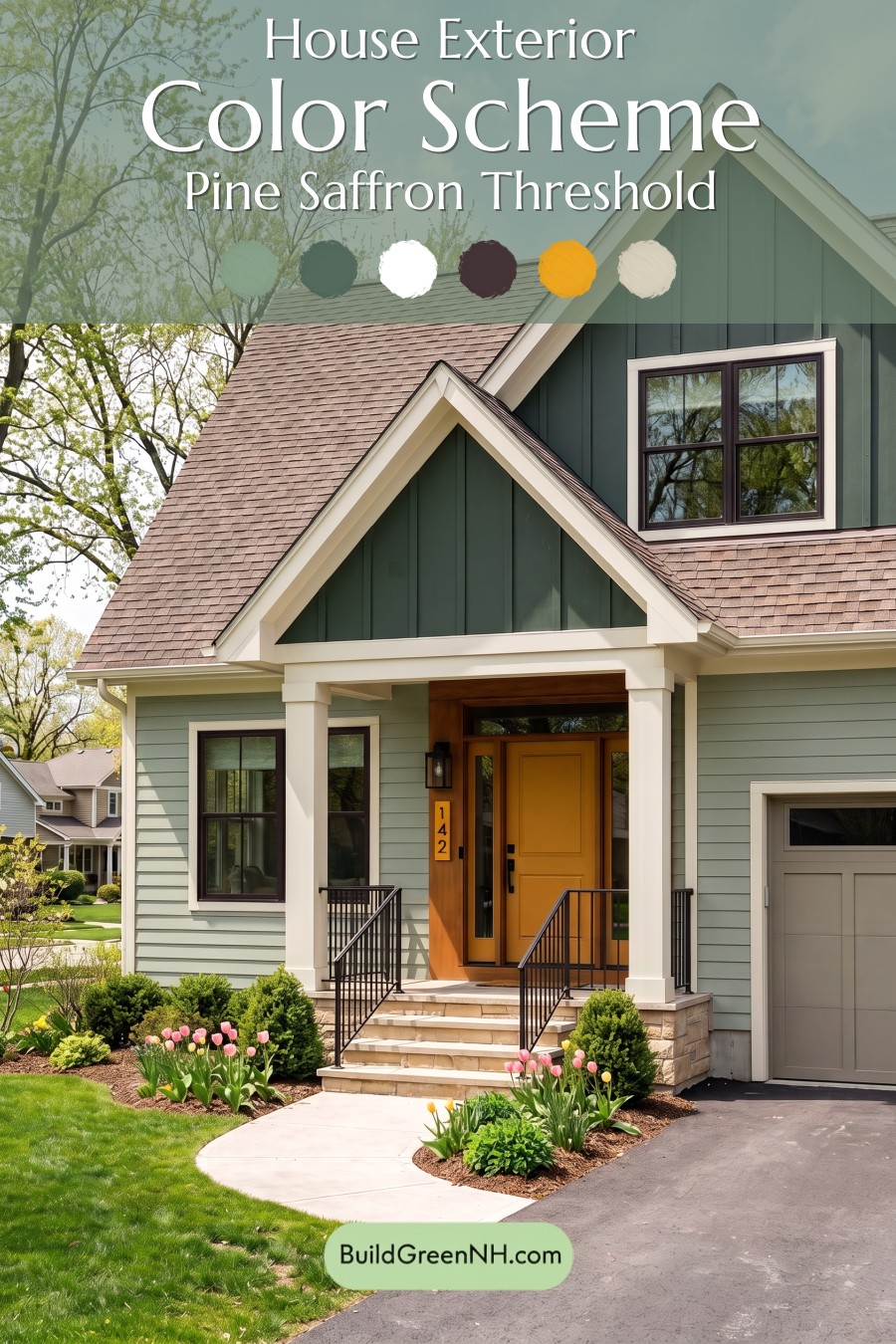 House with Brown Roof Exterior Color Scheme: Pine Saffron Threshold