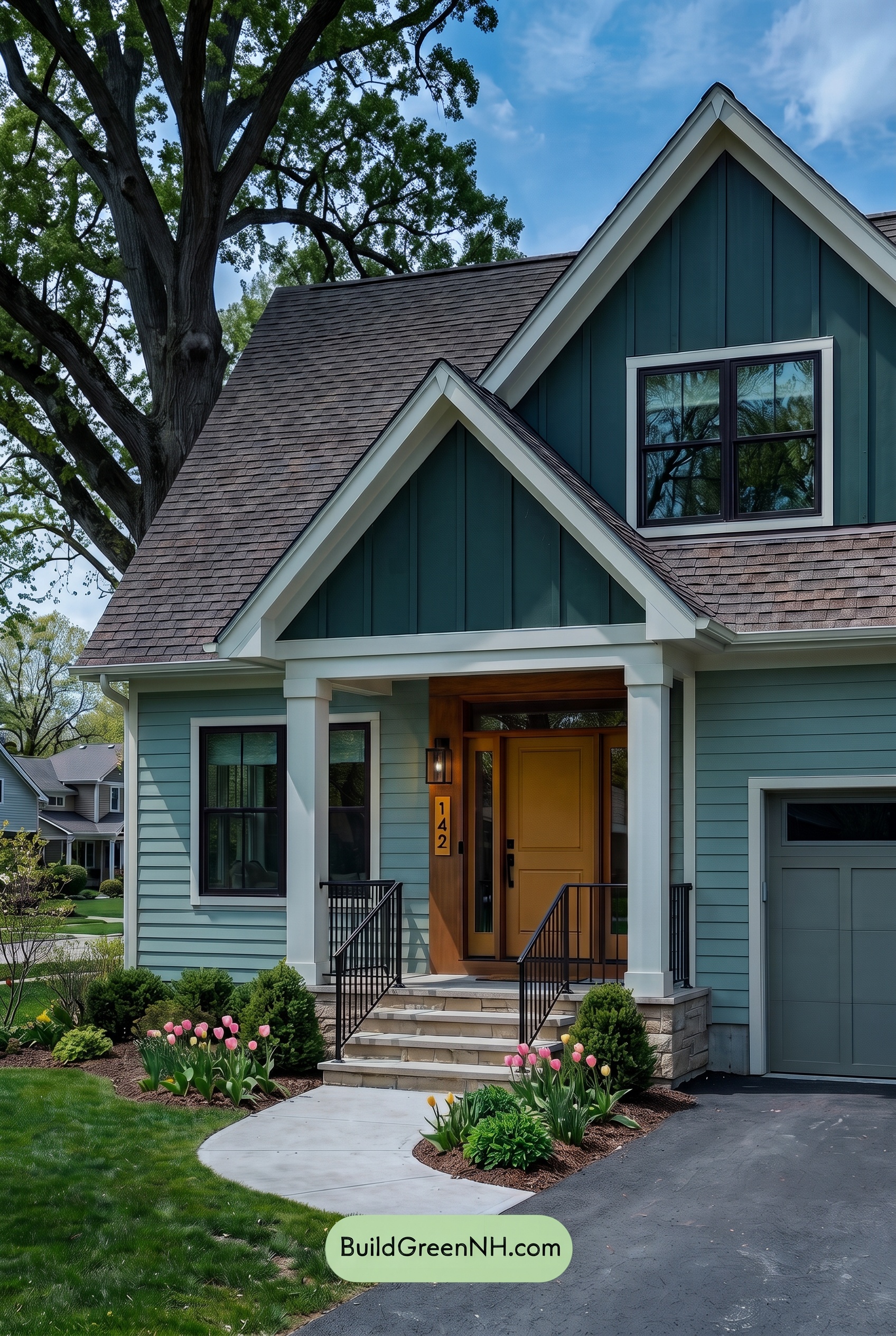 House with Brown Roof Exterior Color Scheme: Pine Saffron Threshold - Shade