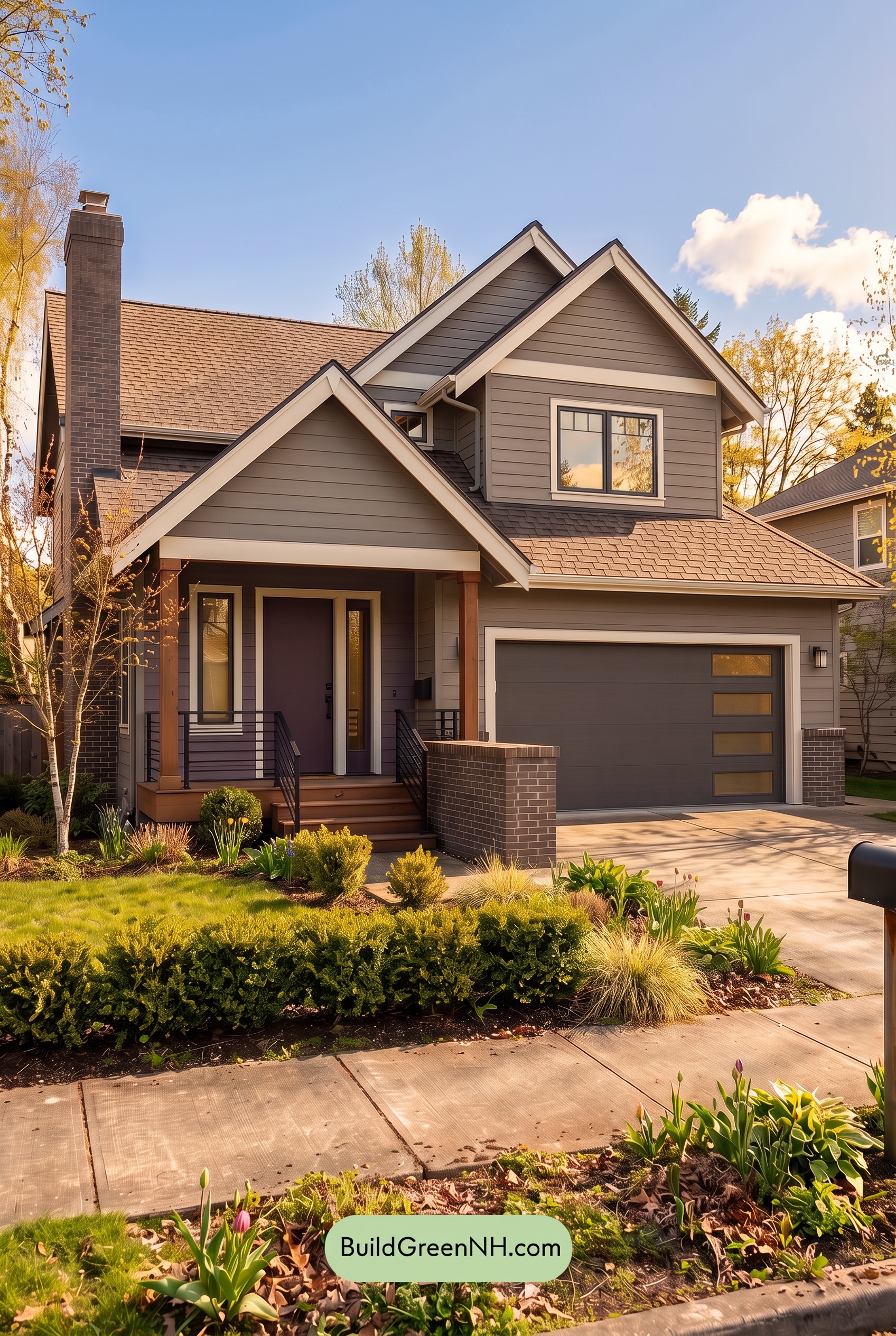 House with Brown Roof Exterior Color Scheme: Plum Iron Hearth - Golden Hour