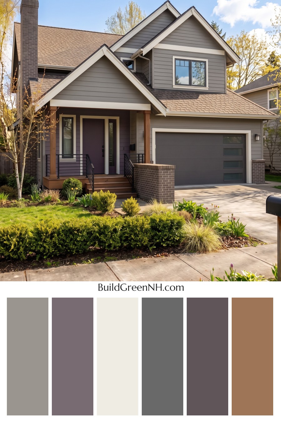 House with Brown Roof Exterior Color Scheme: Plum Iron Hearth
